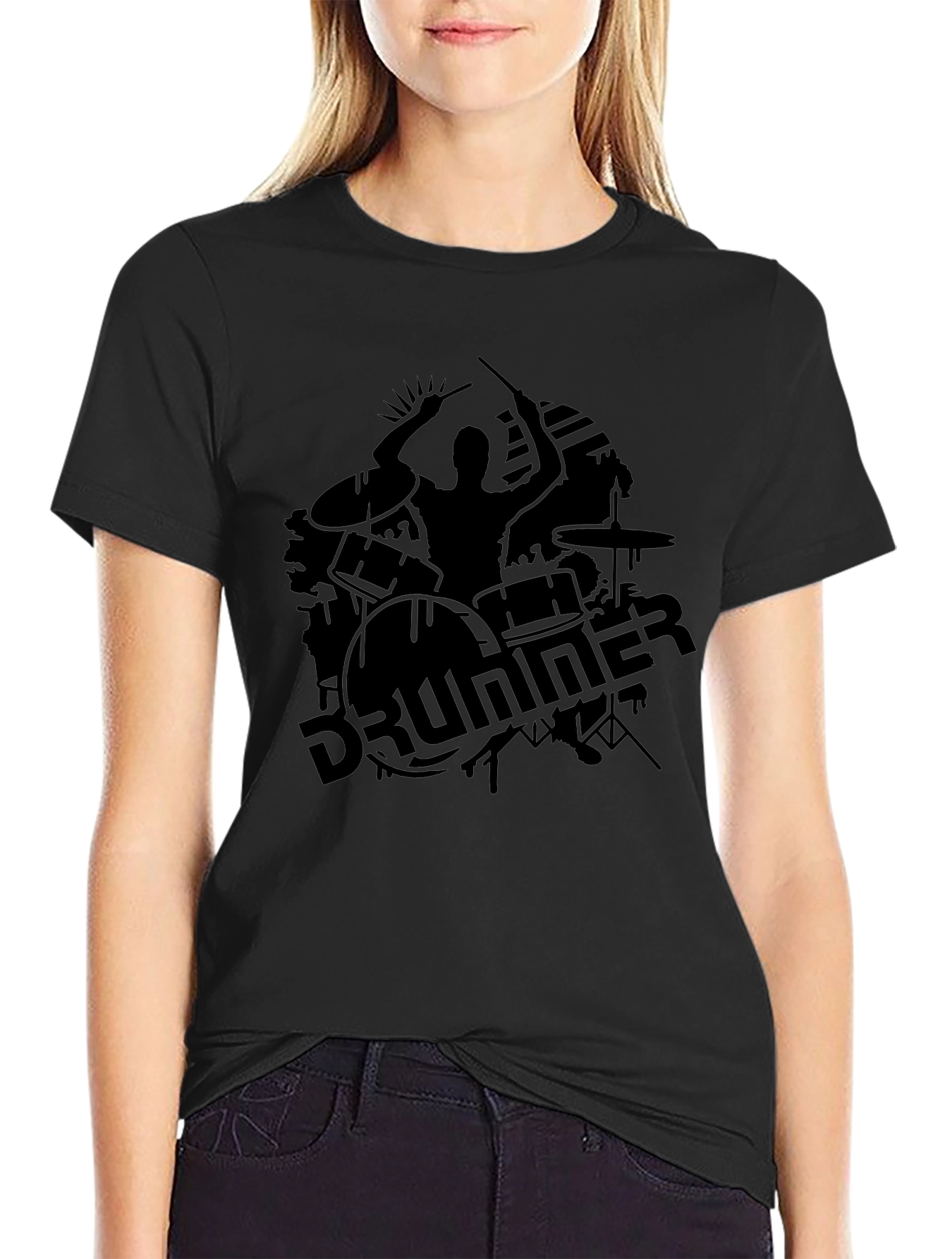 Drummer Silhouette Black T-Shirt