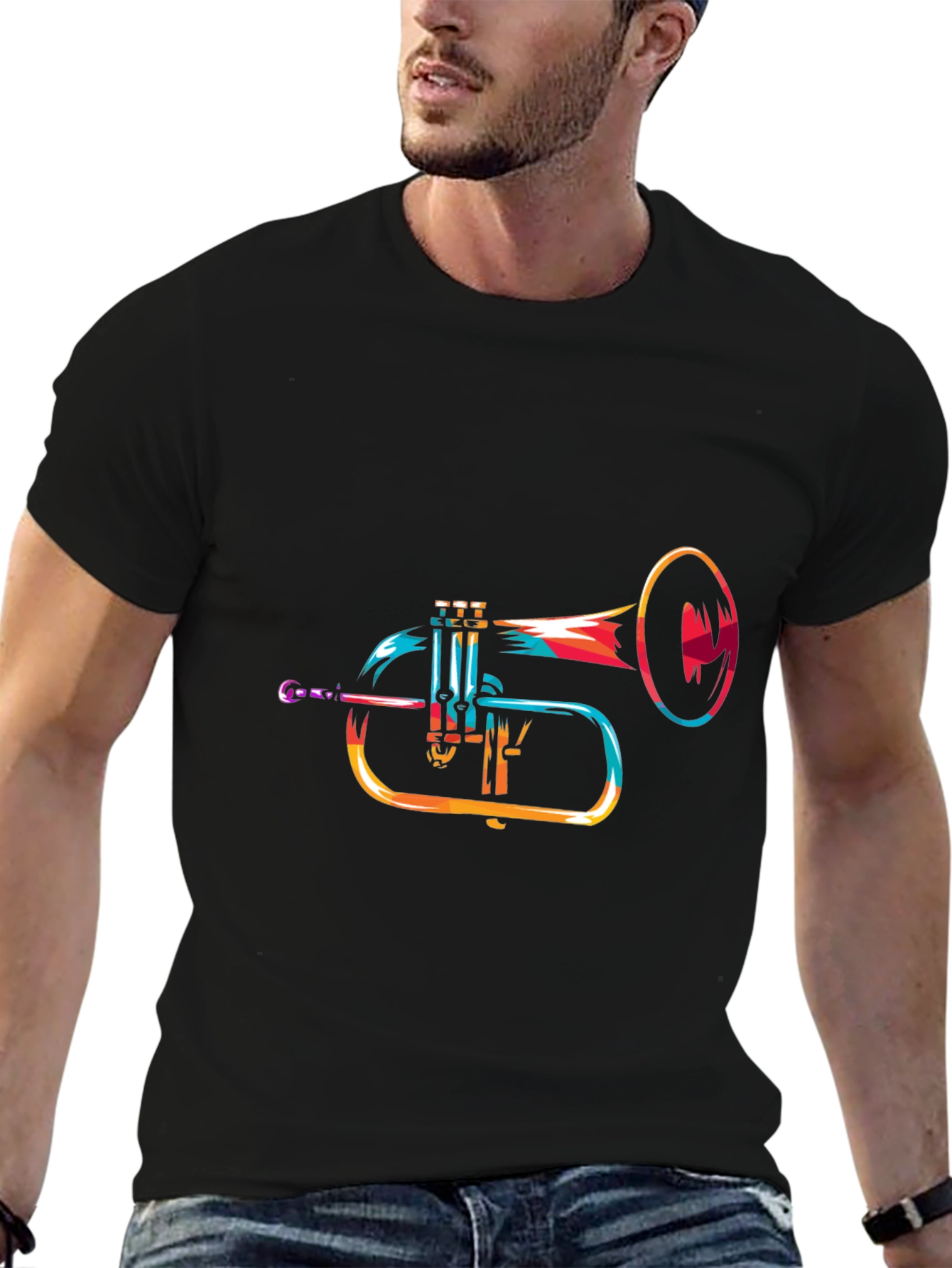 Abstract Trumpet Graphic Black T-Shirt