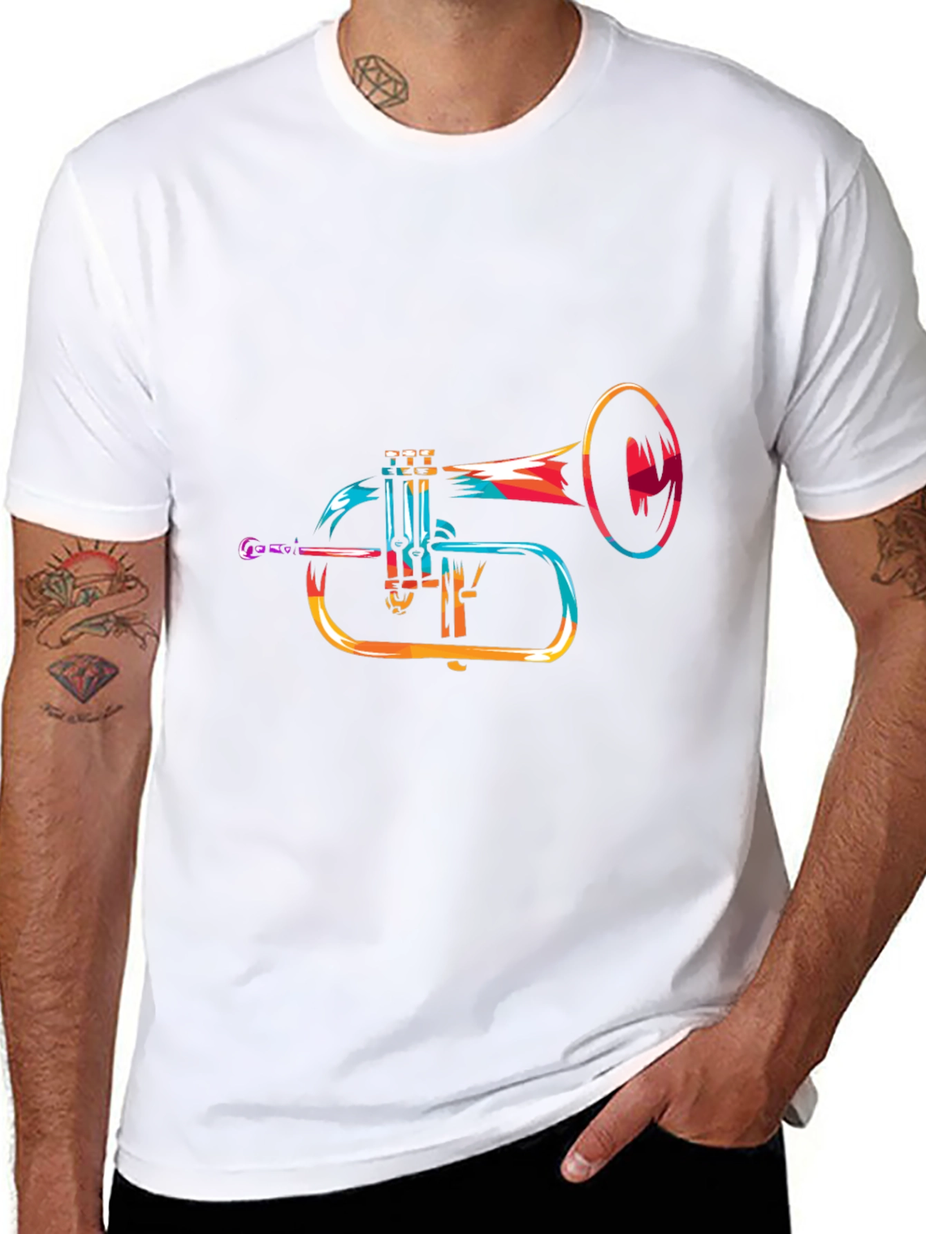 Abstract Trumpet Graphic Black T-Shirt