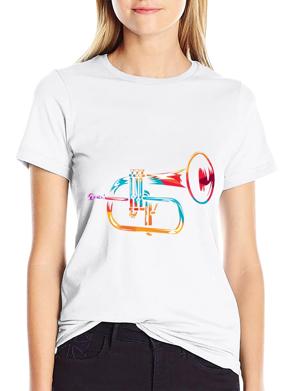 Abstract Trumpet Graphic Black T-Shirt