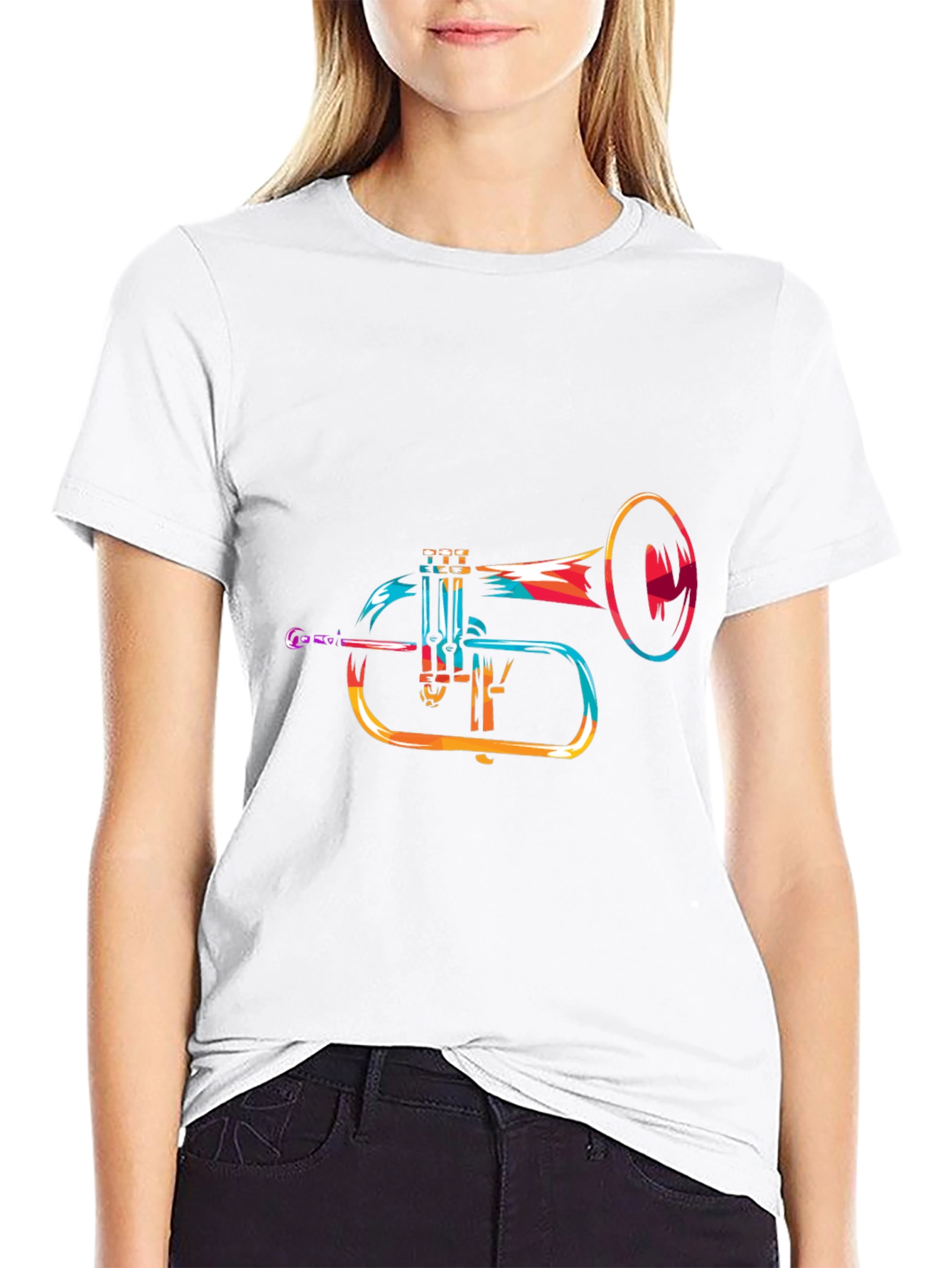 Abstract Trumpet Graphic Black T-Shirt