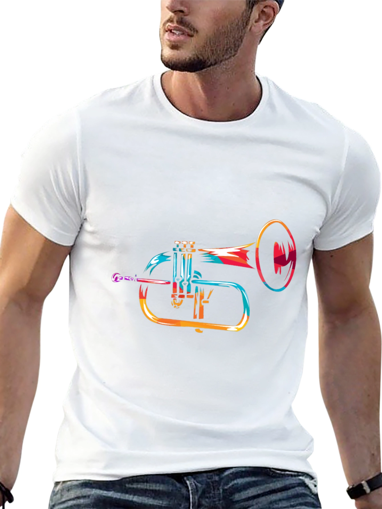 Abstract Trumpet Graphic Black T-Shirt