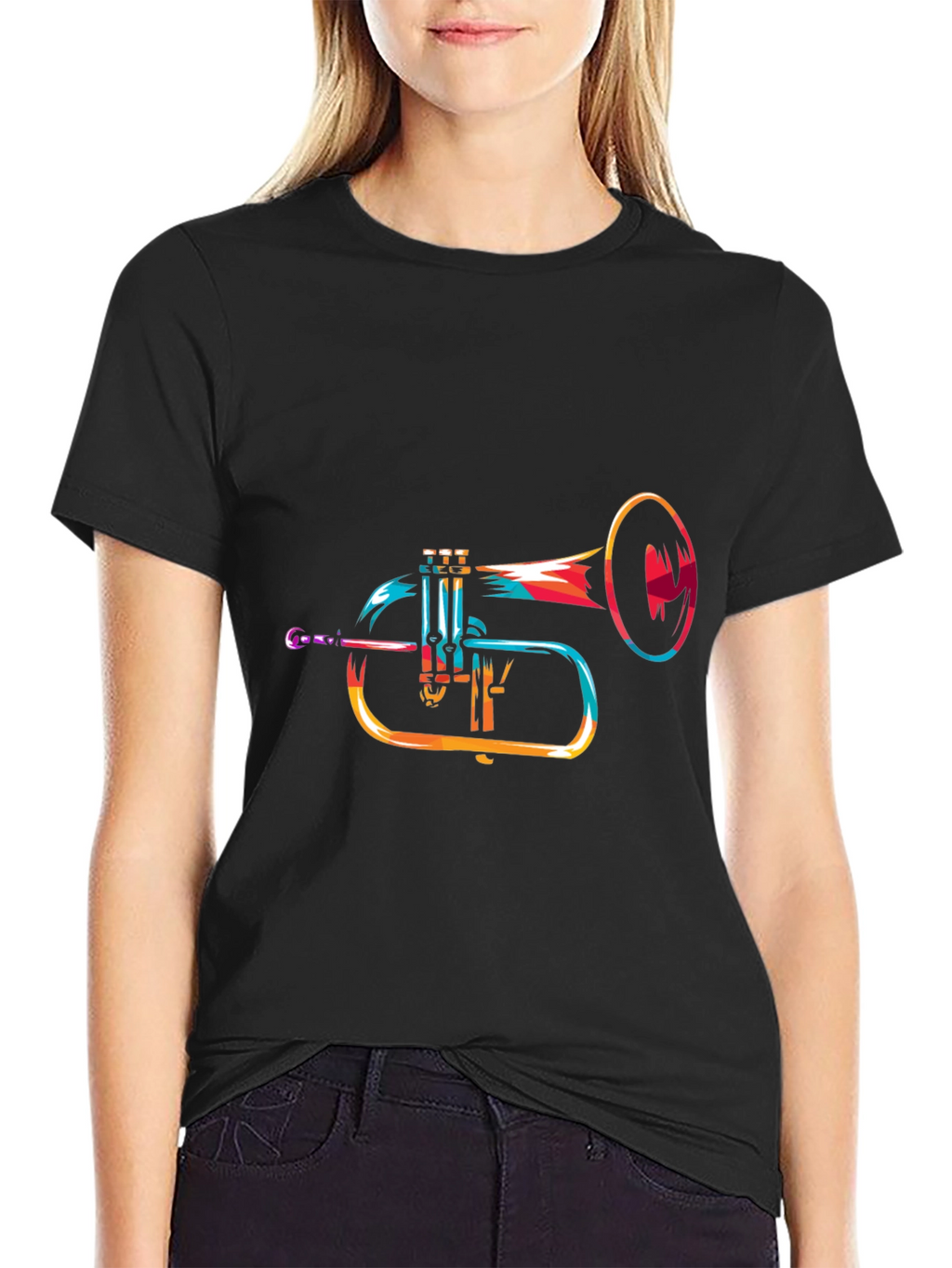 Abstract Trumpet Graphic Black T-Shirt