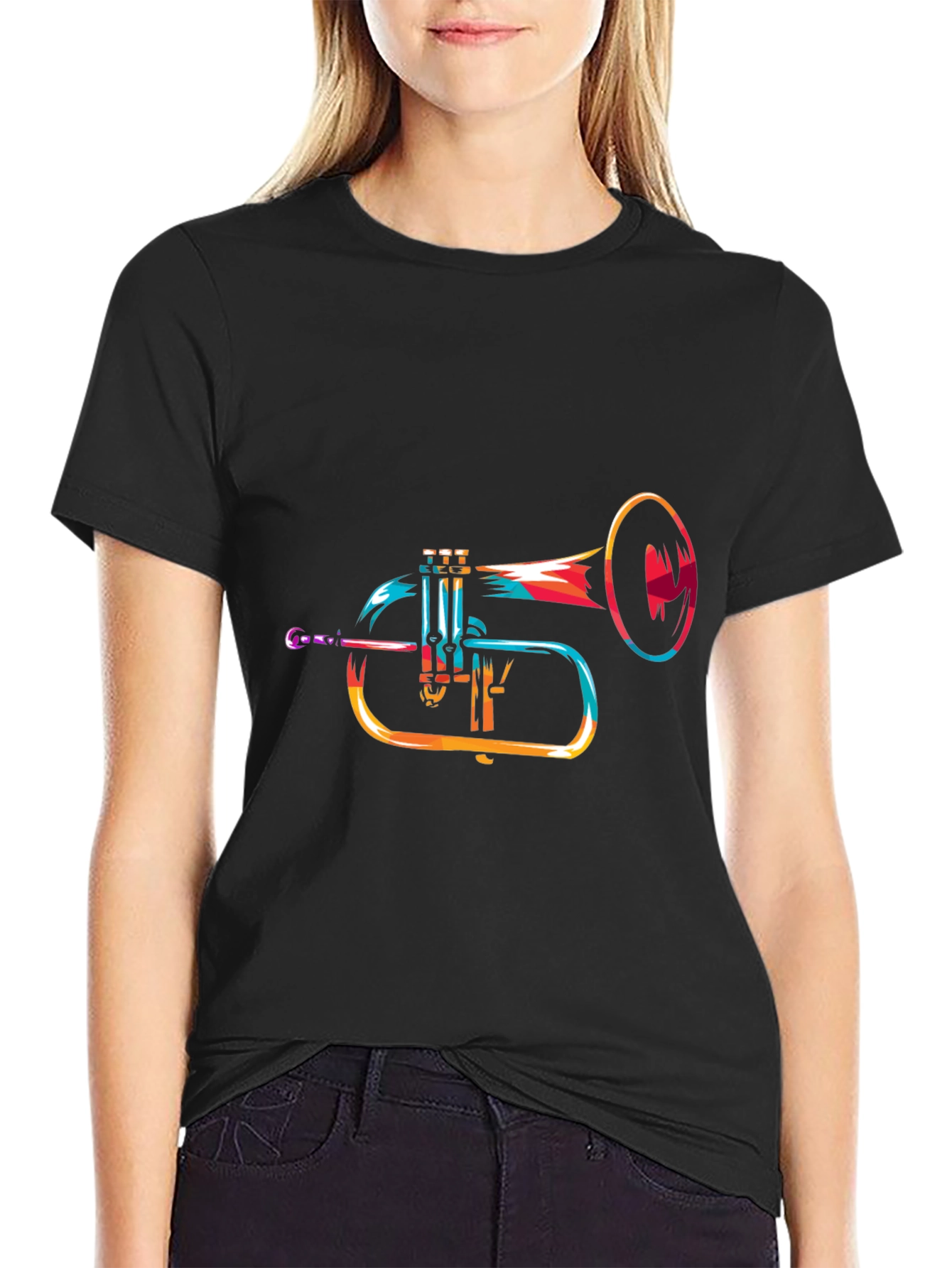 Abstract Trumpet Graphic Black T-Shirt