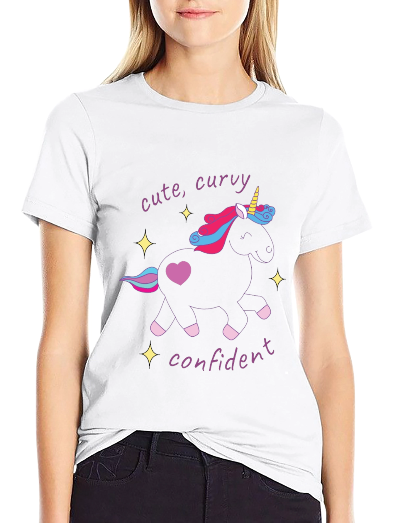 Cute Curvy Confident Unicorn Graphic T-Shirt