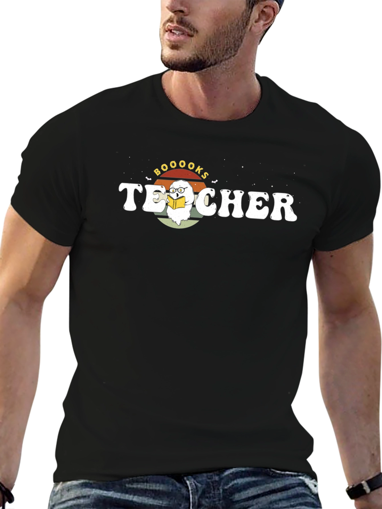 Booooks Teacher T-Shirt Halloween Reading Ghost