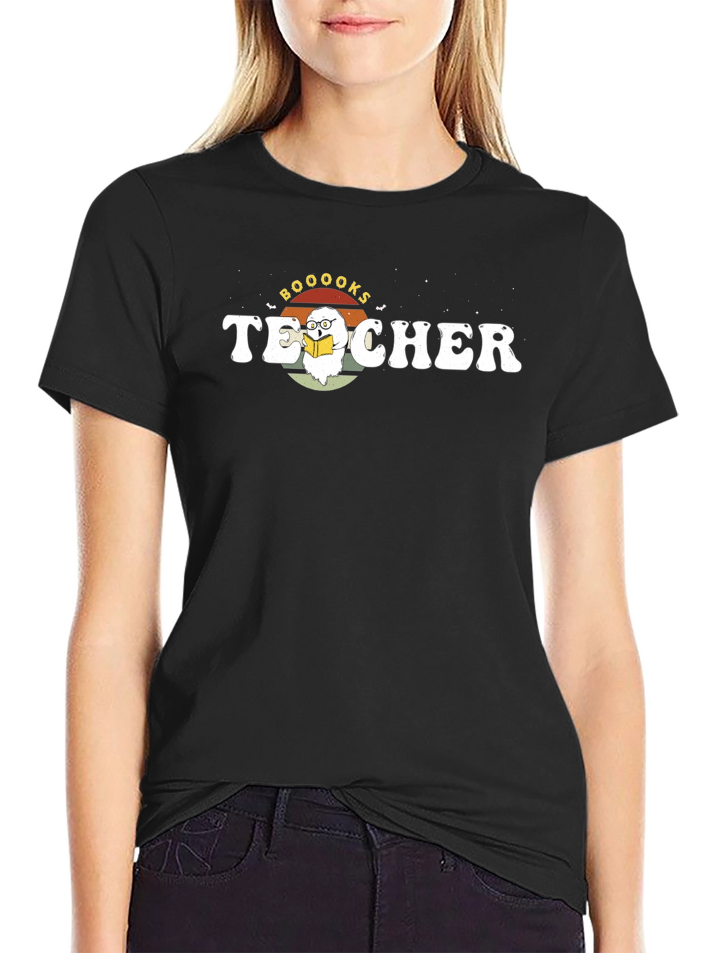 Booooks Teacher T-Shirt Halloween Reading Ghost