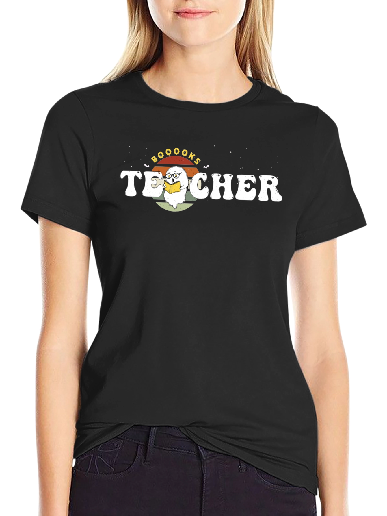 Booooks Teacher T-Shirt Halloween Reading Ghost