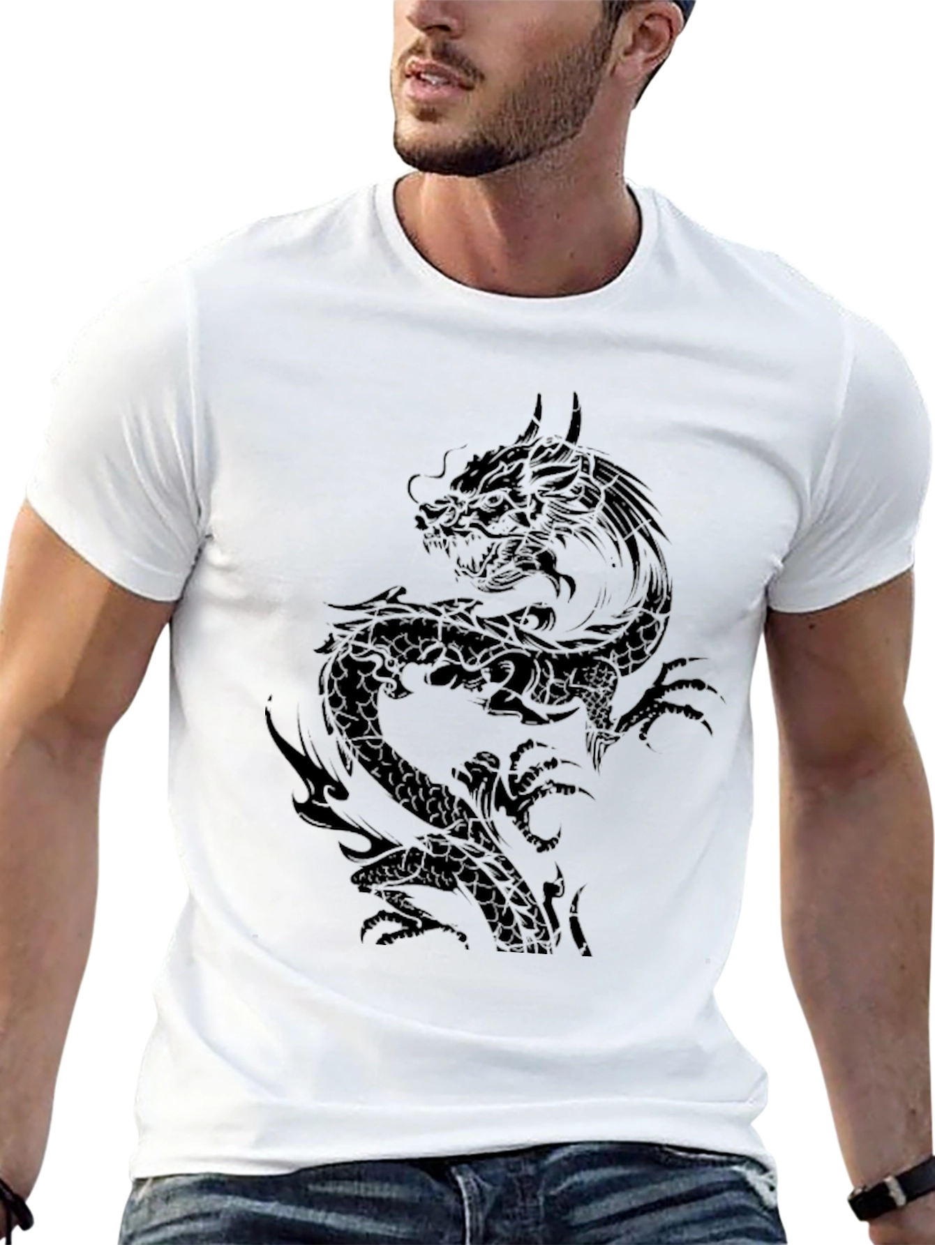 Black Dragon Graphic Tee - Mens Short Sleeve Casual Shirt
