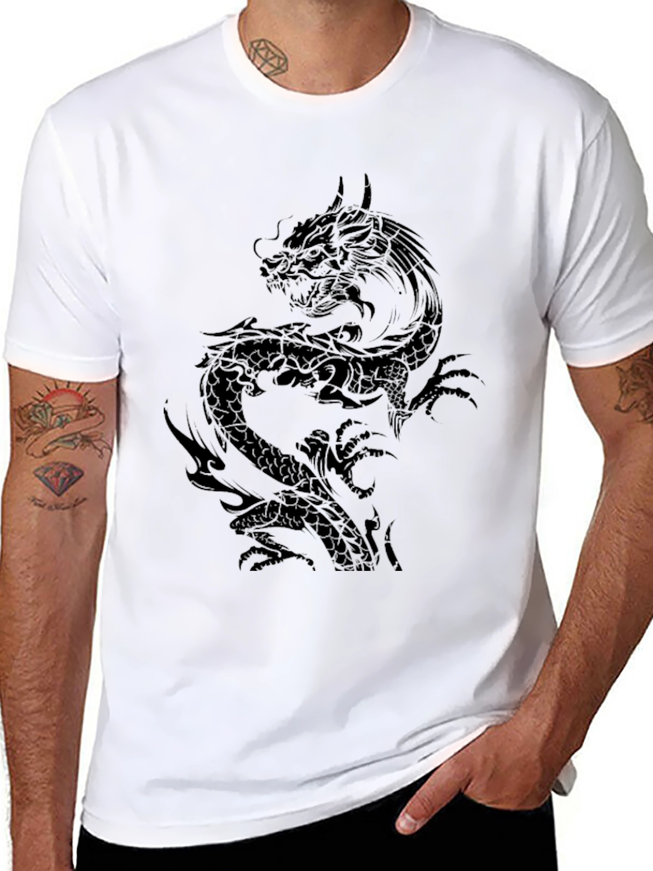 Black Dragon Graphic Tee - Mens Short Sleeve Casual Shirt