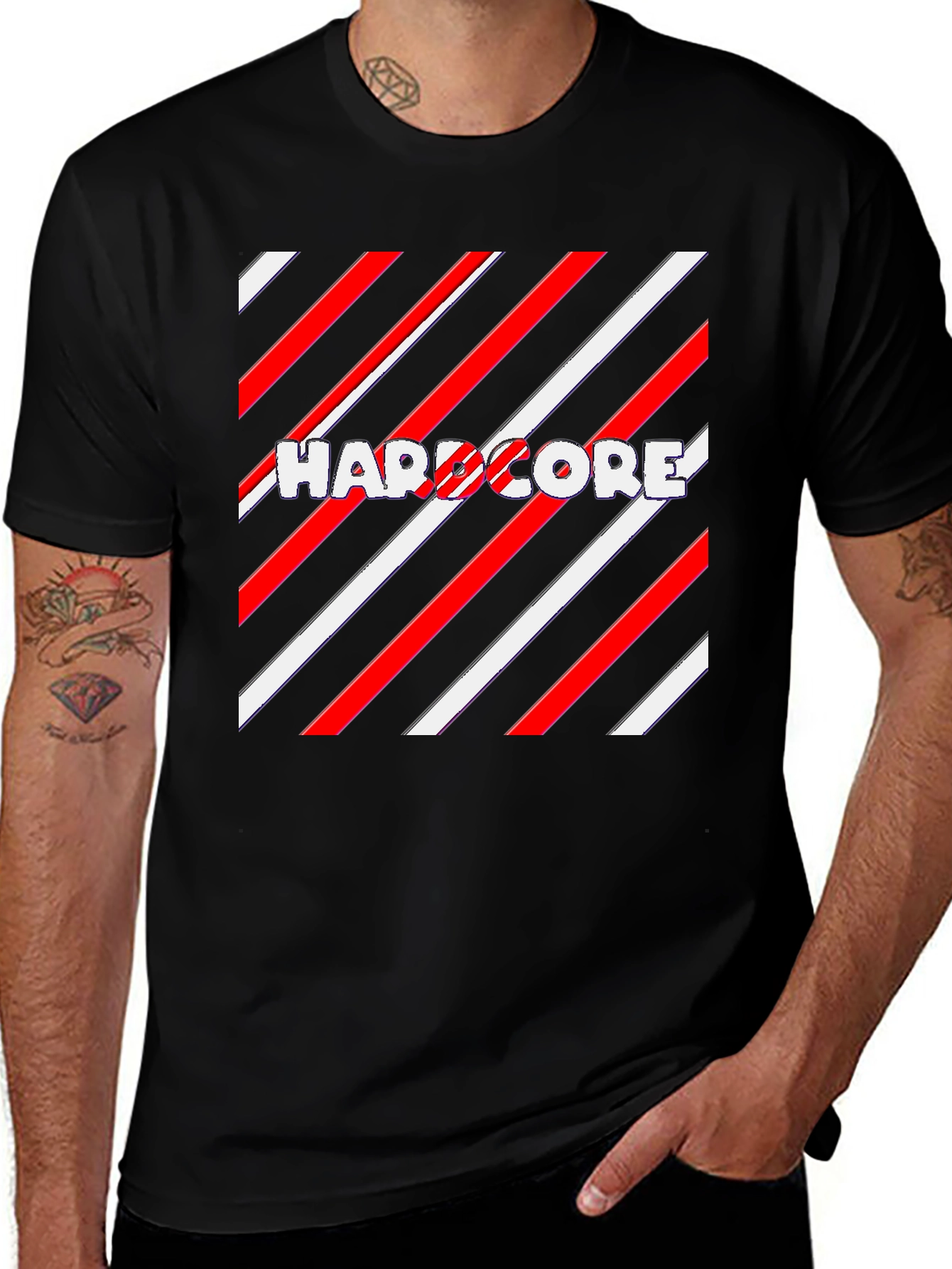 Hardcore Striped Graphic T-Shirt - Stylish Black Tee