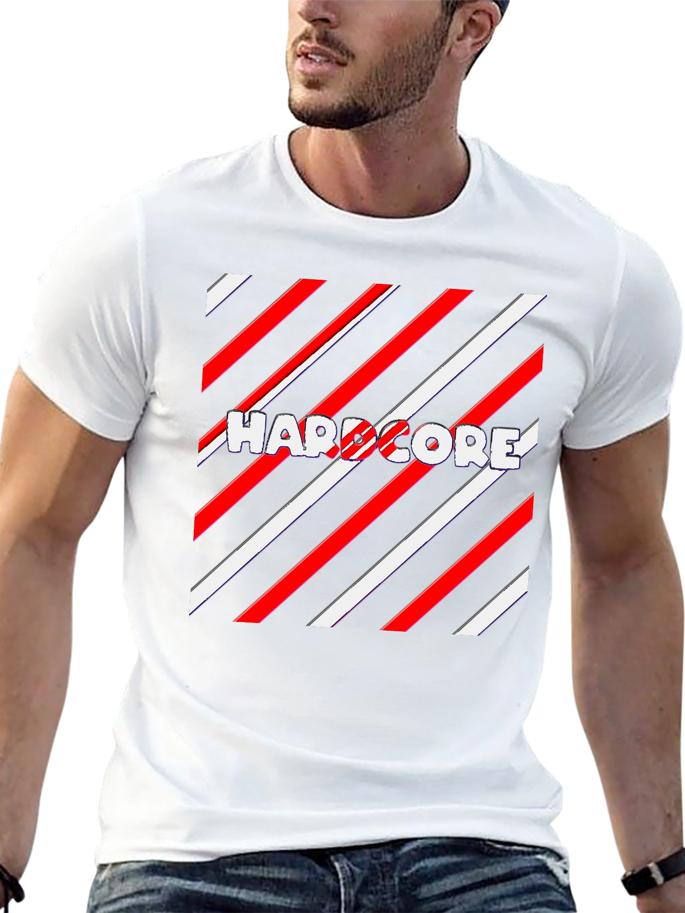 Hardcore Striped Graphic T-Shirt - Stylish Black Tee