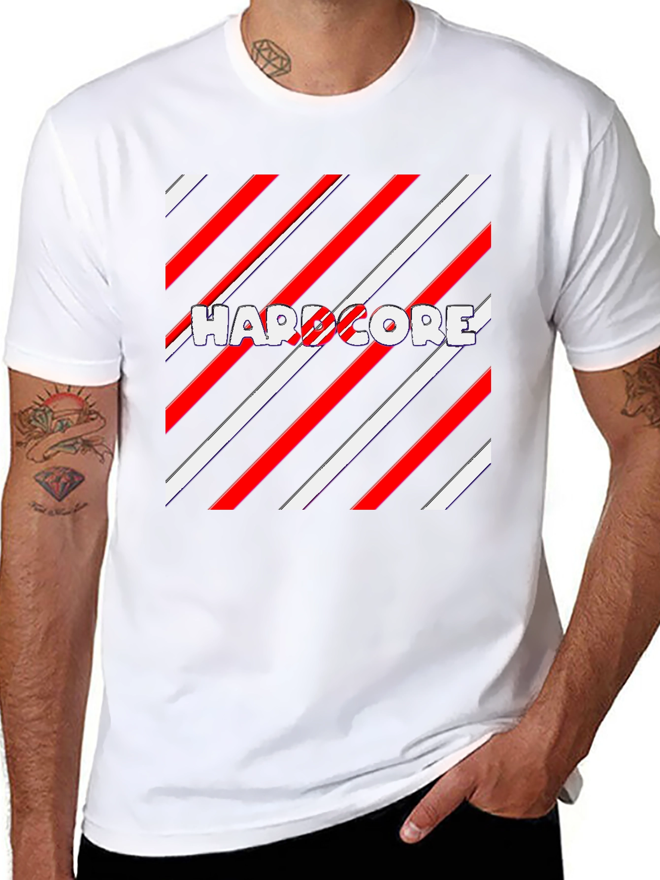 Hardcore Striped Graphic T-Shirt - Stylish Black Tee