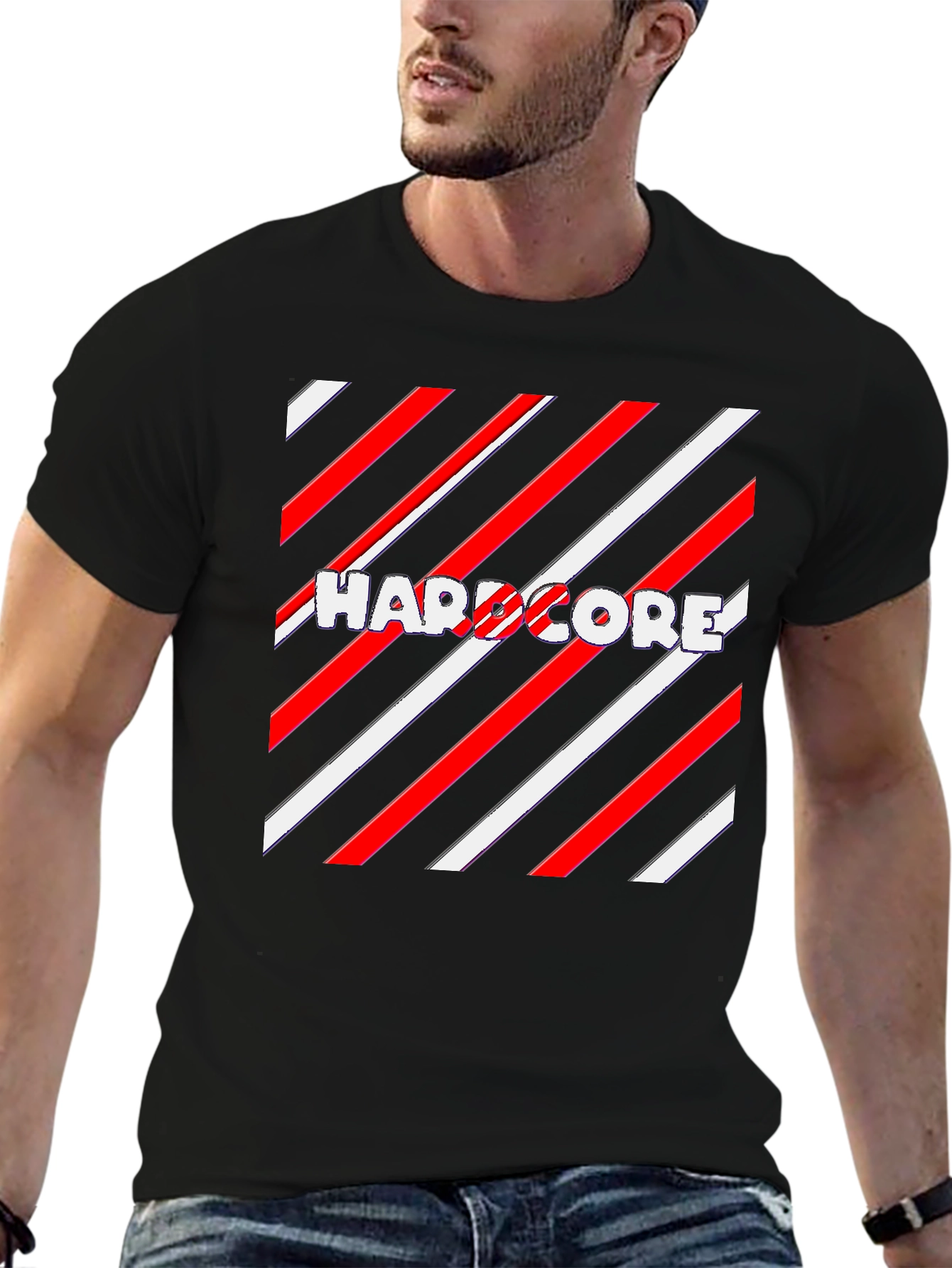 Hardcore Striped Graphic T-Shirt - Stylish Black Tee