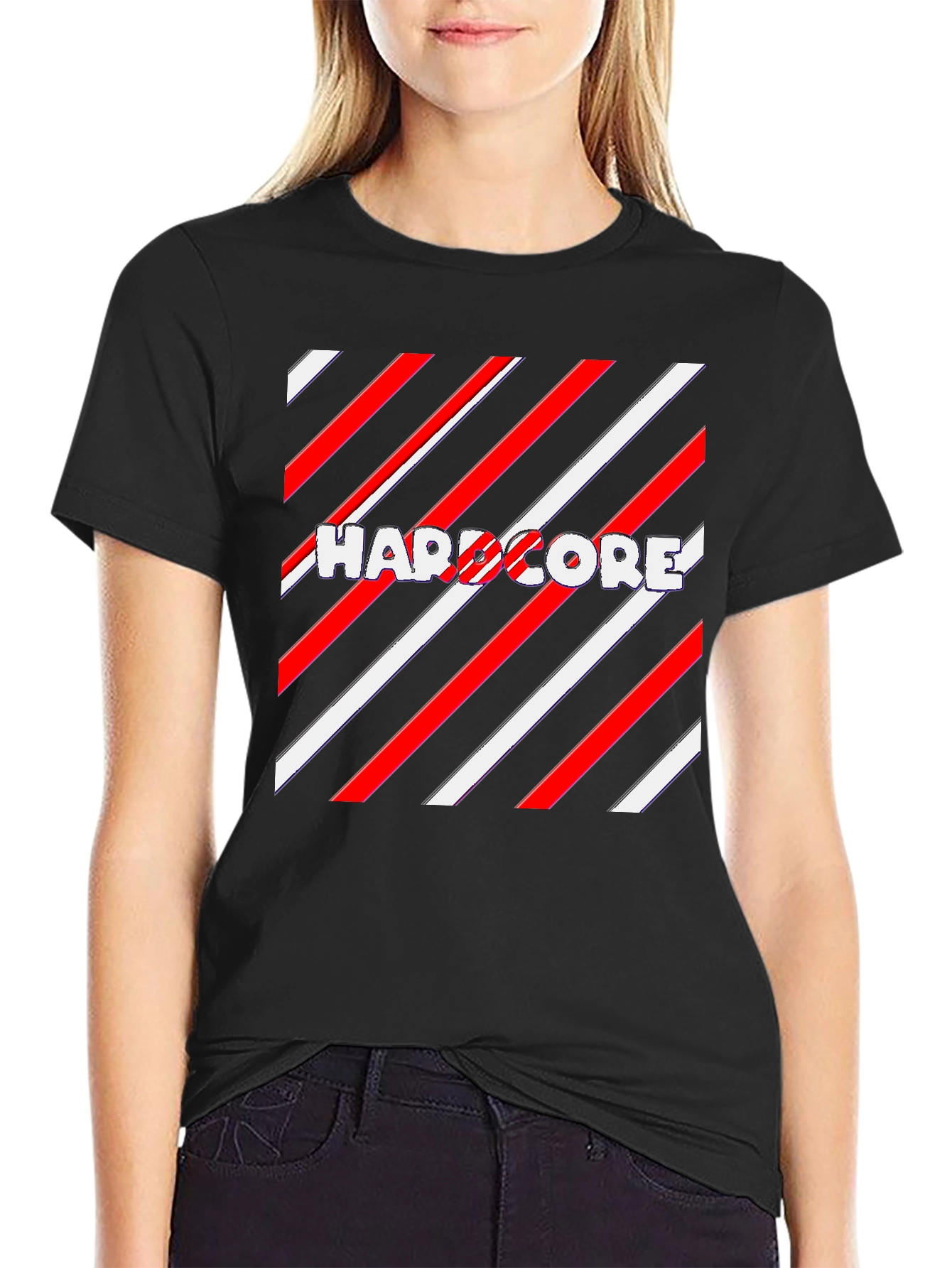 Hardcore Striped Graphic T-Shirt - Stylish Black Tee