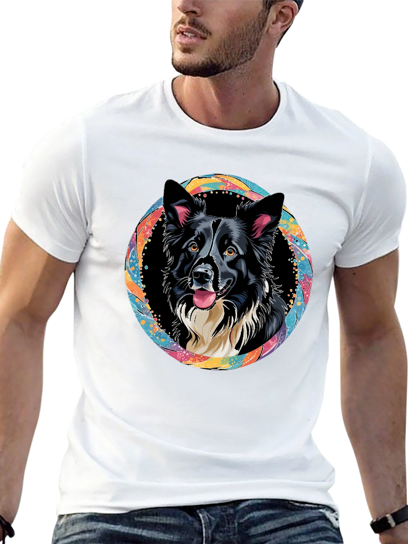Border Collie Dog Art Graphic Black T-Shirt