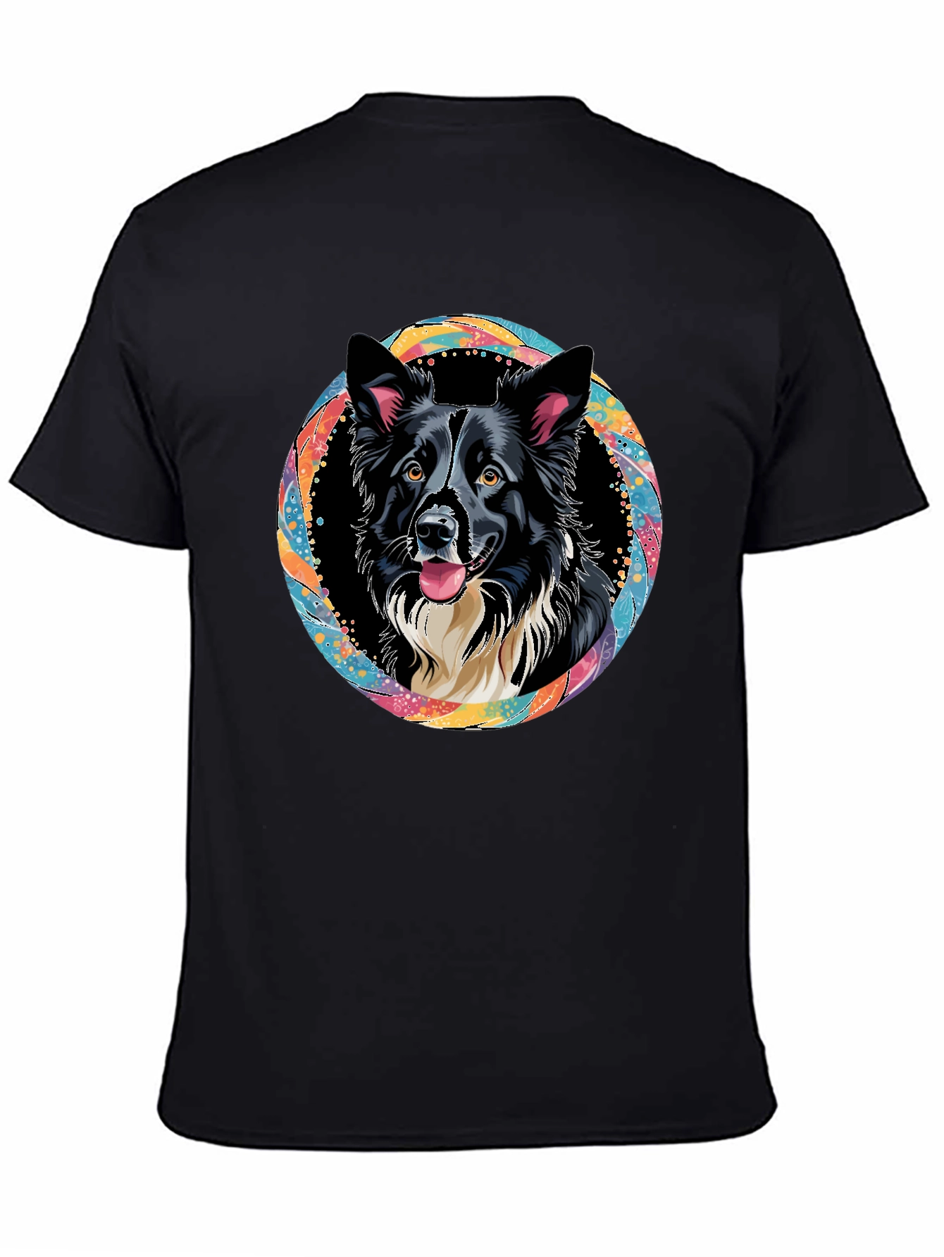 Border Collie Dog Art Graphic Black T-Shirt