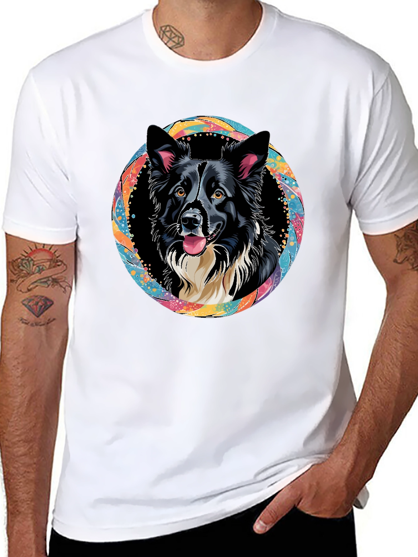 Border Collie Dog Art Graphic Black T-Shirt