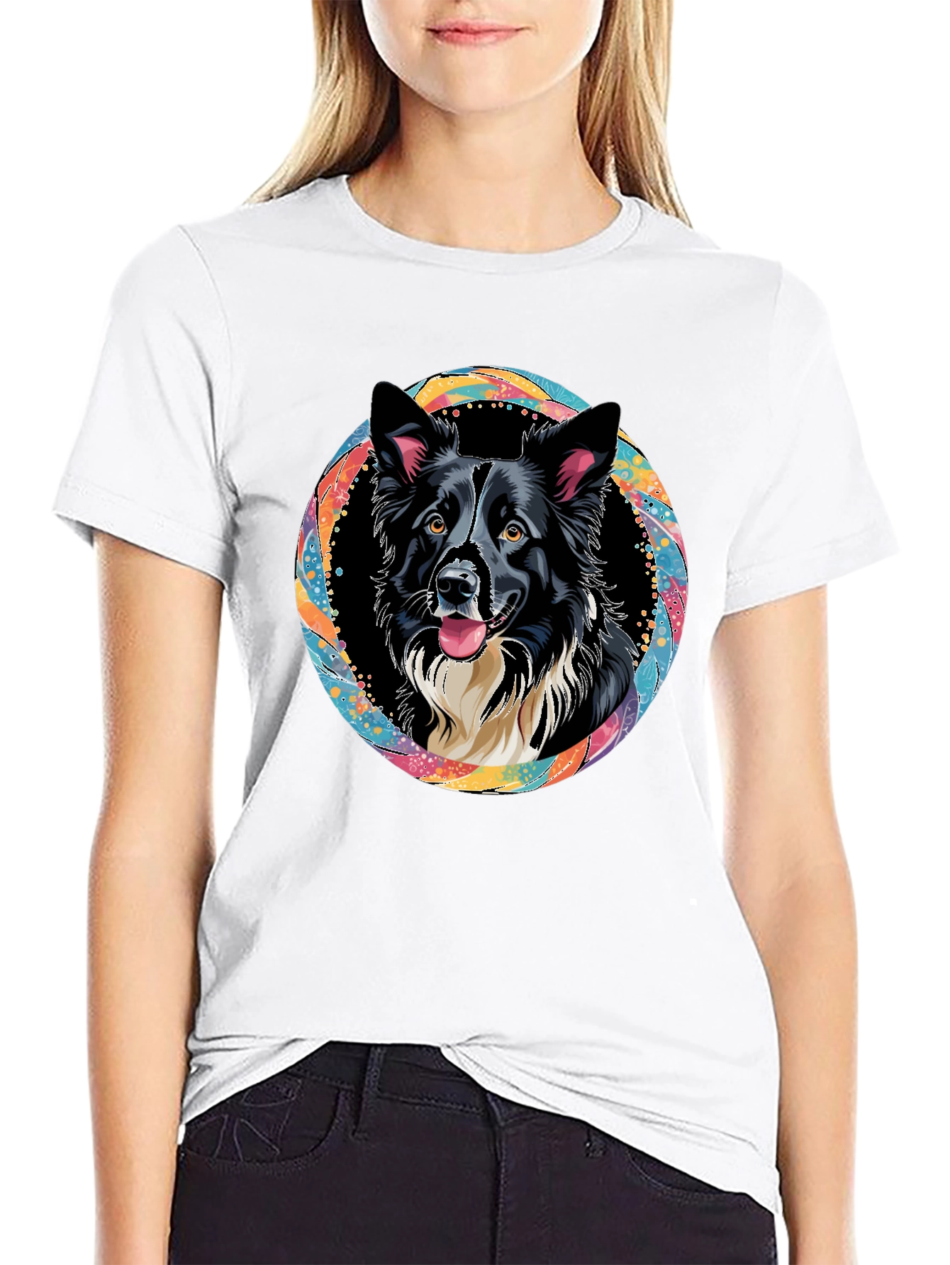 Border Collie Dog Art Graphic Black T-Shirt