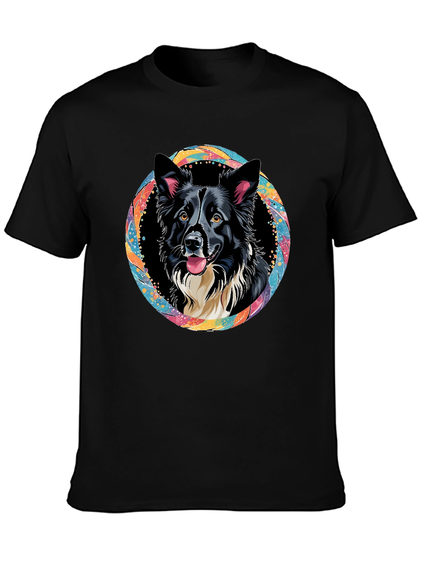 Border Collie Dog Art Graphic Black T-Shirt