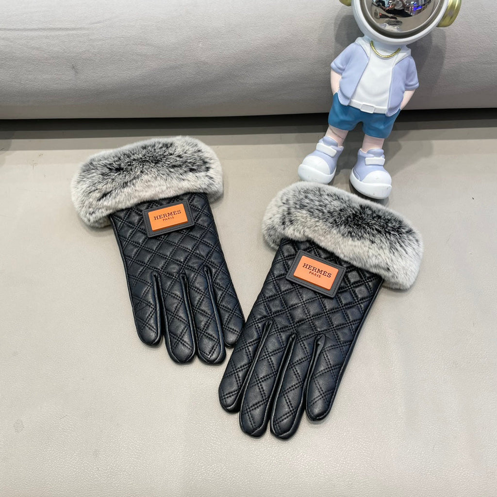 GLOVES IN BLACK DEERSKIN WITH RABBIT FUR LINING 427385