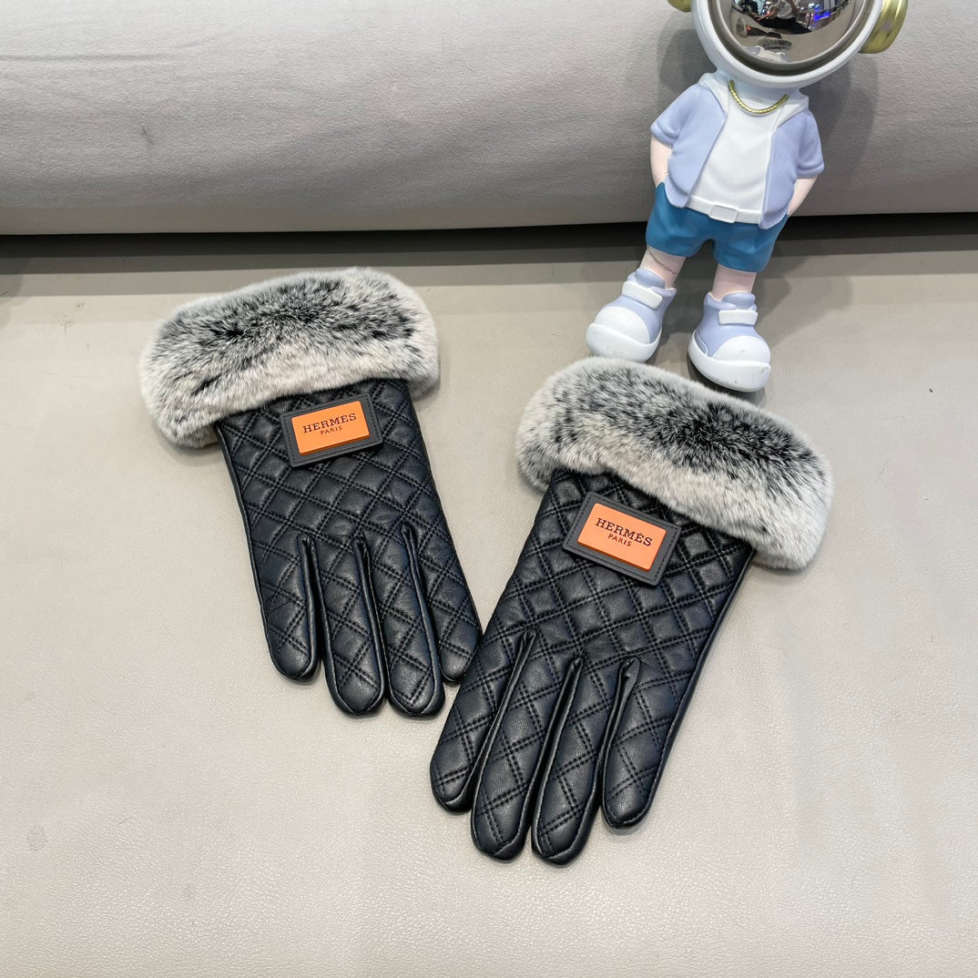 GLOVES IN BLACK DEERSKIN WITH RABBIT FUR LINING 427385
