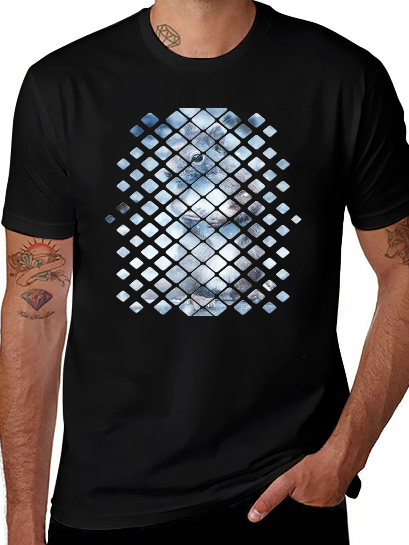 Geometric Animal Print Black Tee