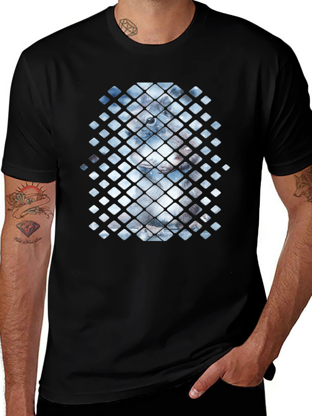 Geometric Animal Print Black Tee