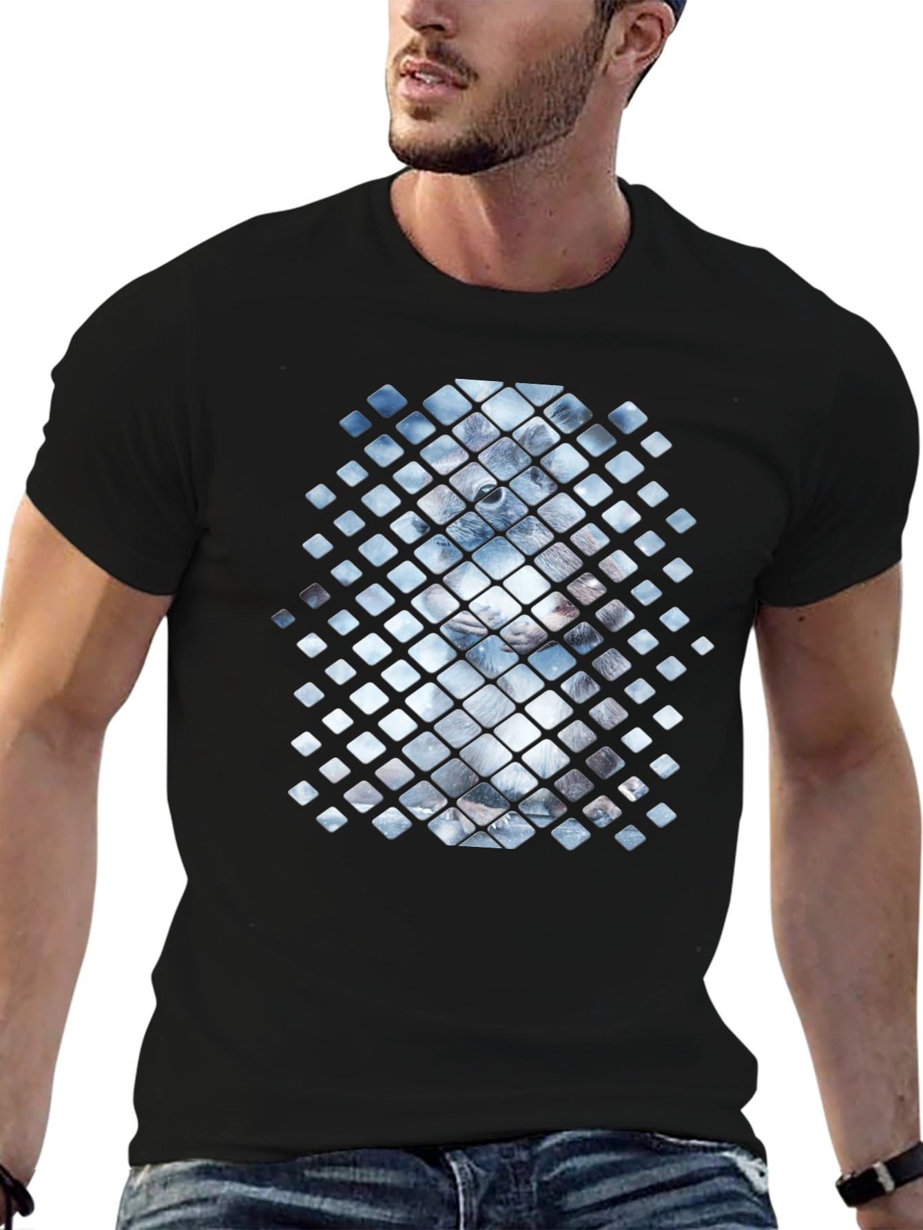 Geometric Animal Print Black Tee