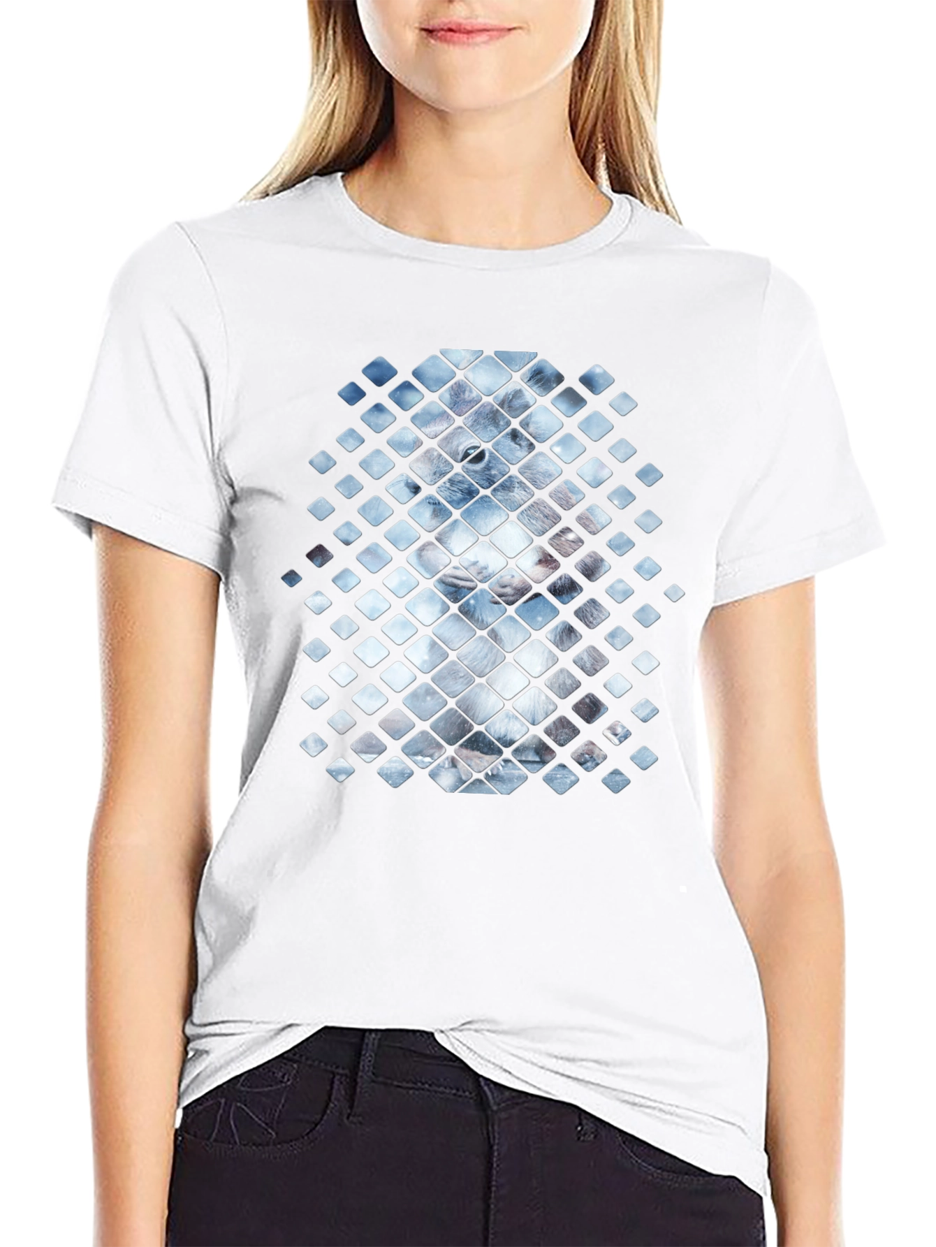 Geometric Animal Print Black Tee