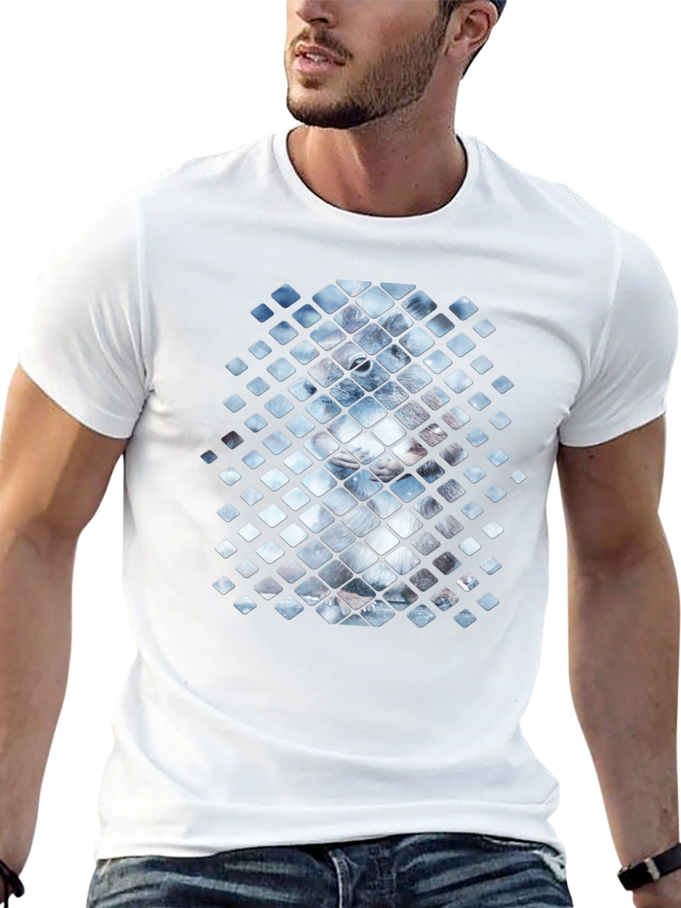Geometric Animal Print Black Tee
