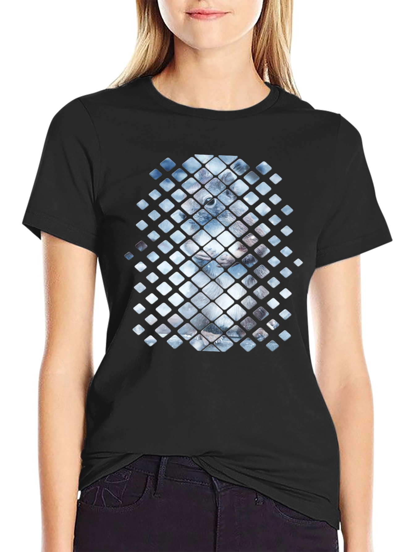 Geometric Animal Print Black Tee
