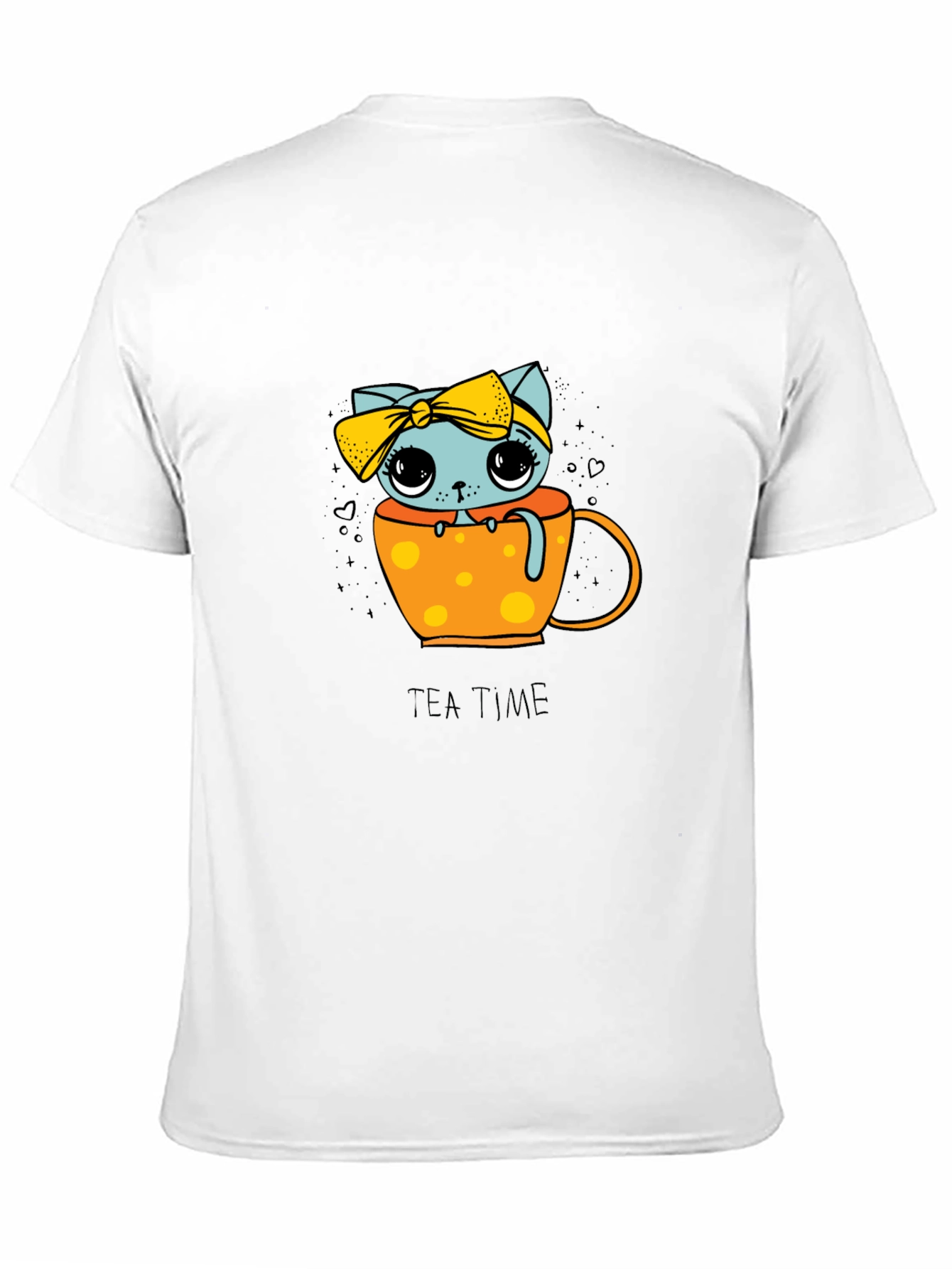 Cute Tea Time Kitten Graphic Tee - Unisex Black Shirt