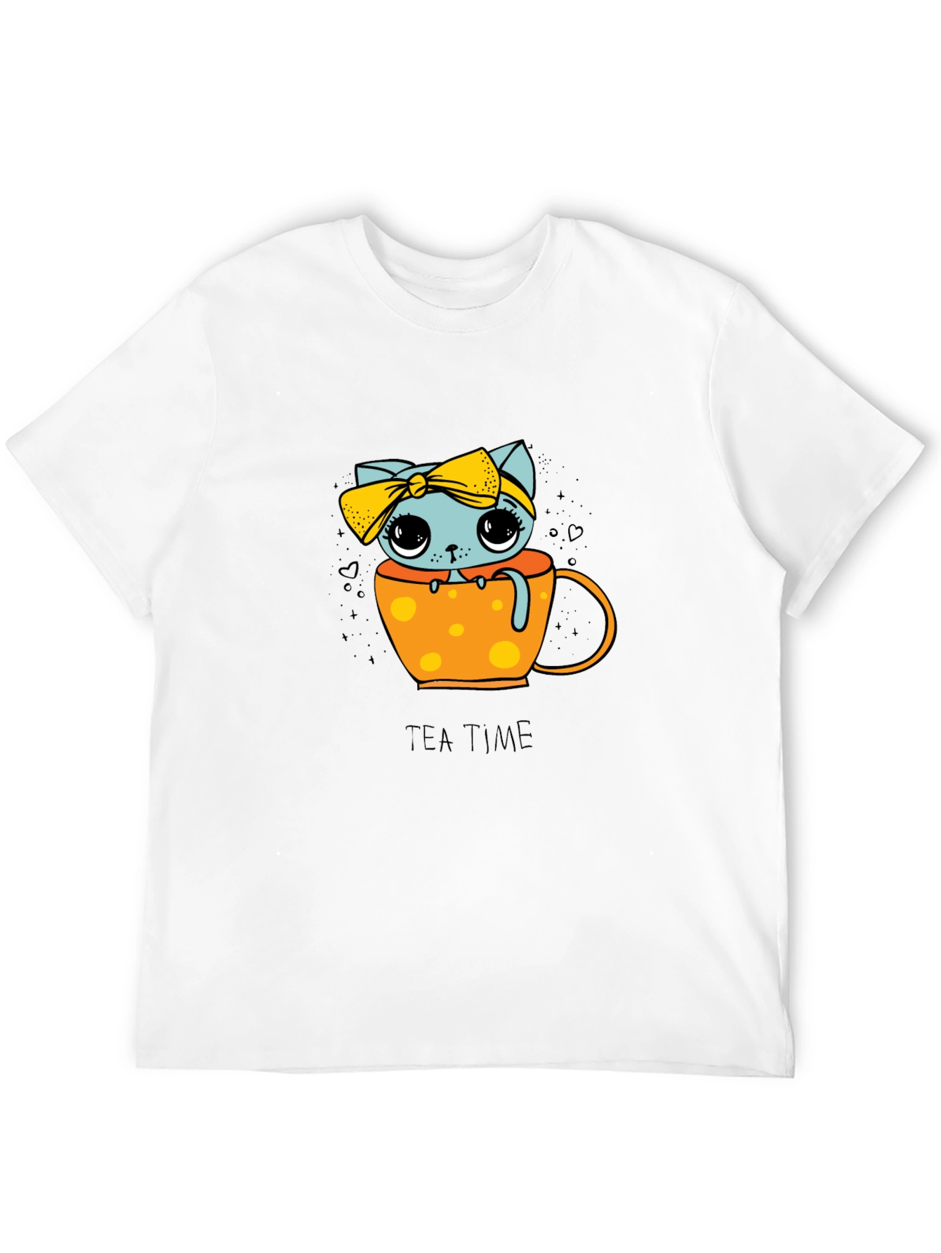 Cute Tea Time Kitten Graphic Tee - Unisex Black Shirt