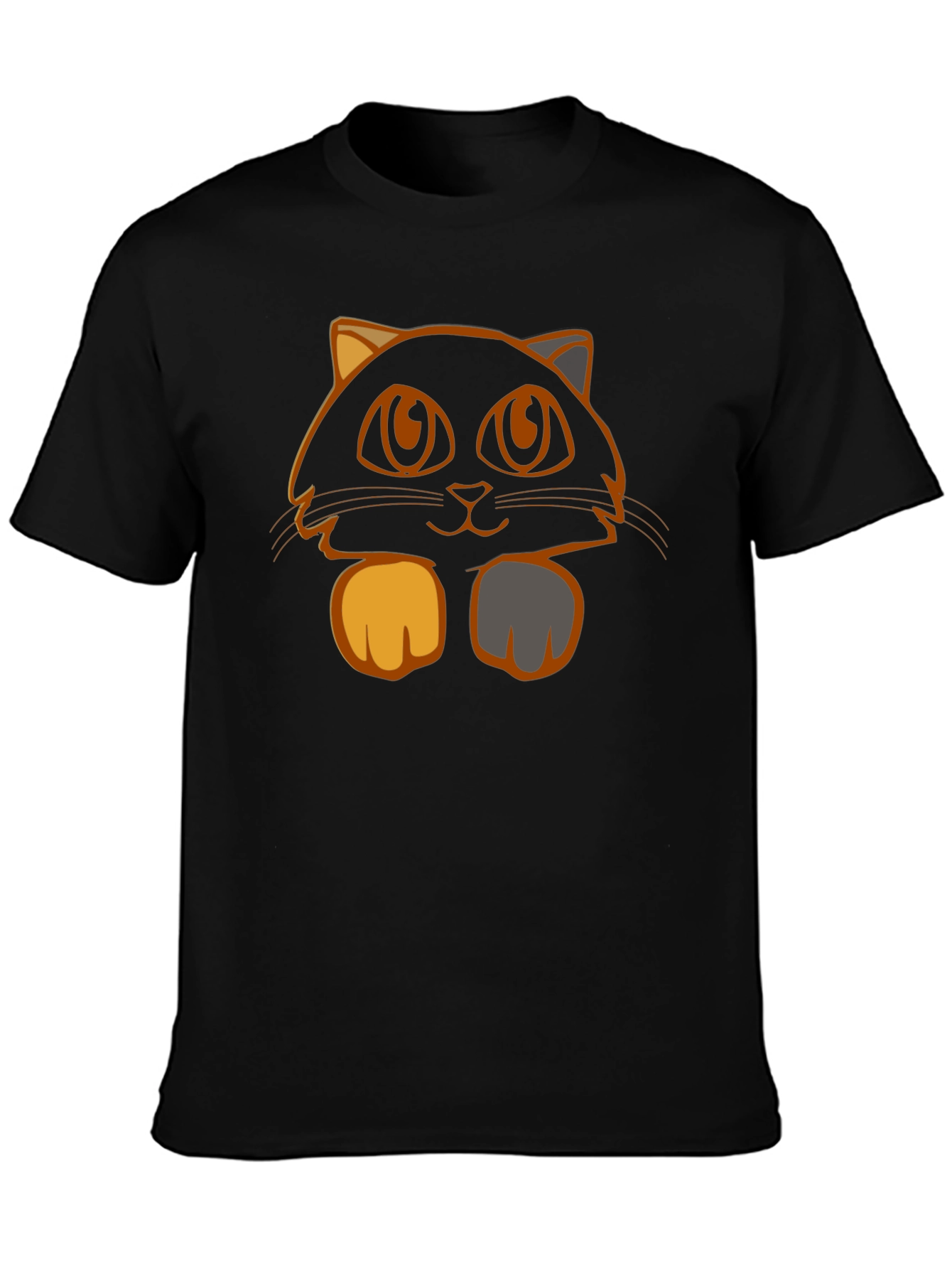 Cute Cat Graphic Tee - Black Cotton T-Shirt