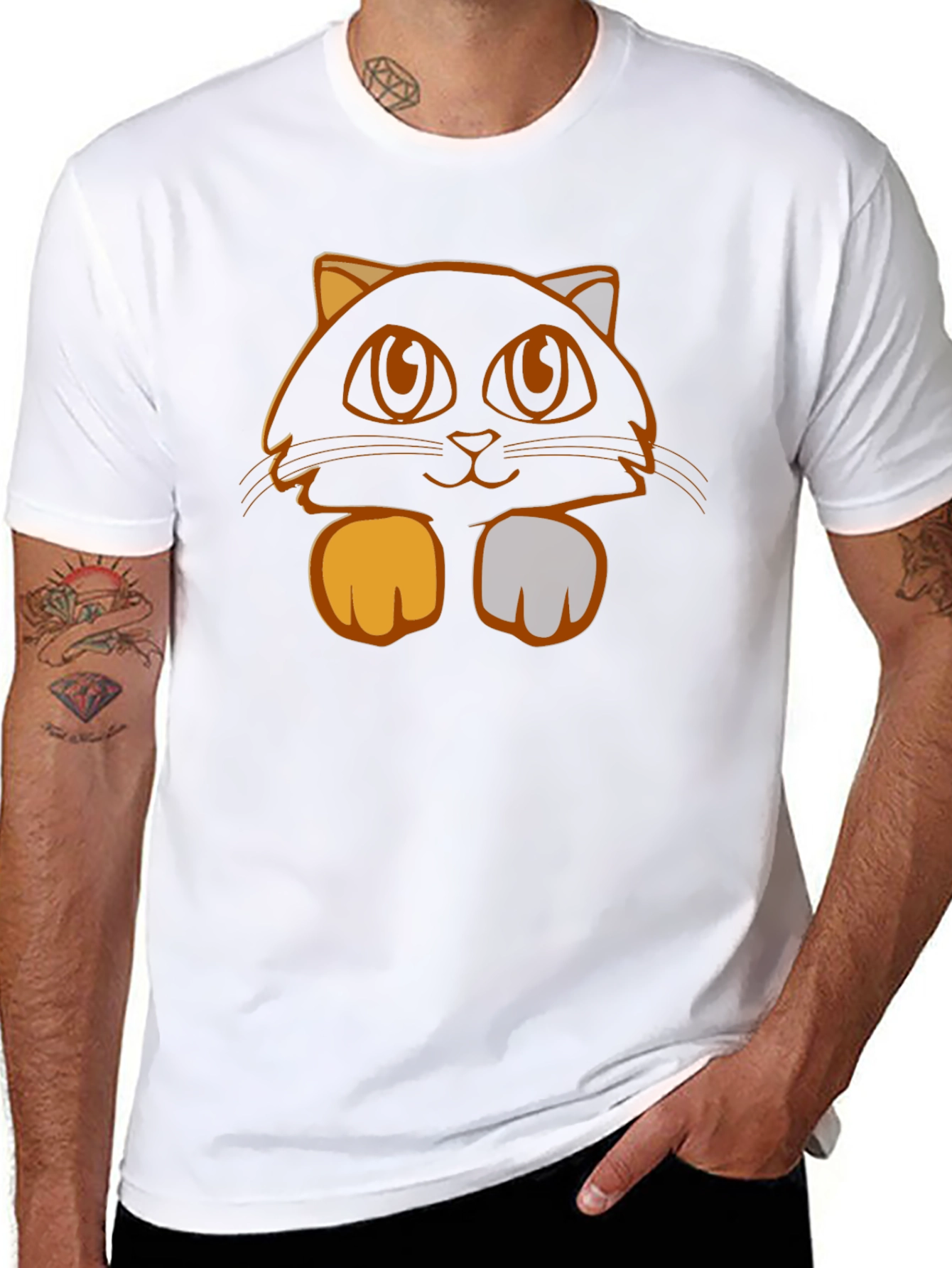 Cute Cat Graphic Tee - Black Cotton T-Shirt