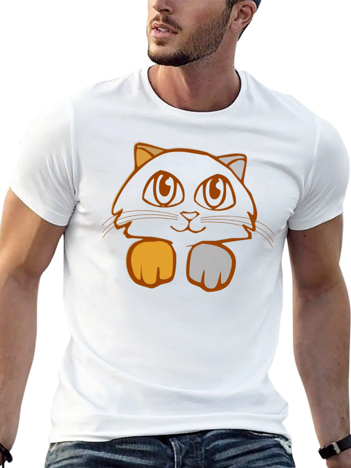 Cute Cat Graphic Tee - Black Cotton T-Shirt