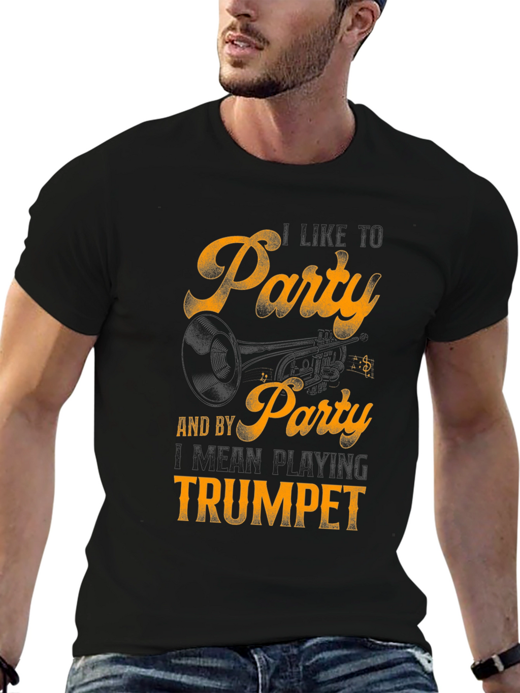 Party by Playing Trumpet Black Graphic Tee