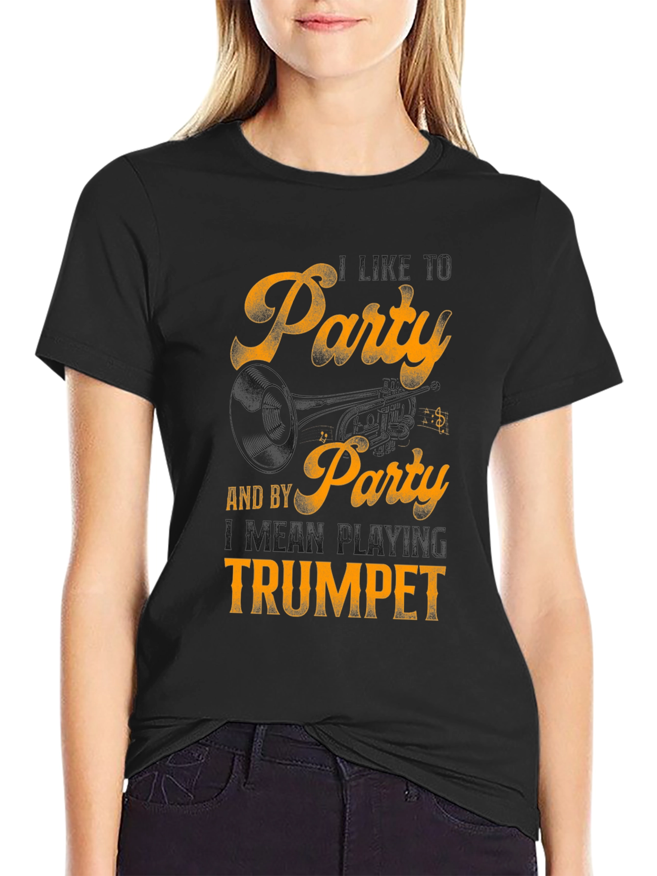Party by Playing Trumpet Black Graphic Tee