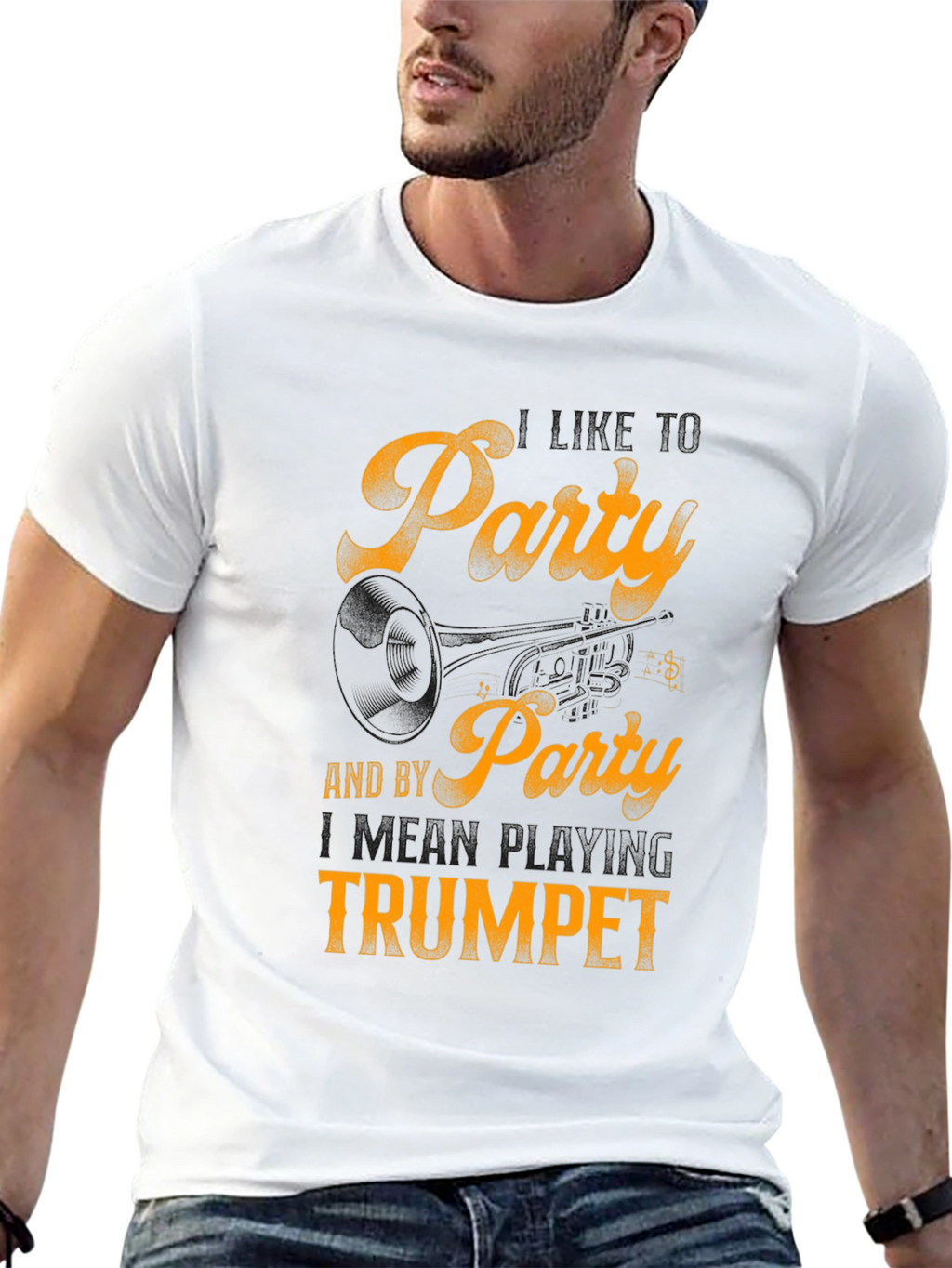 Party by Playing Trumpet Black Graphic Tee