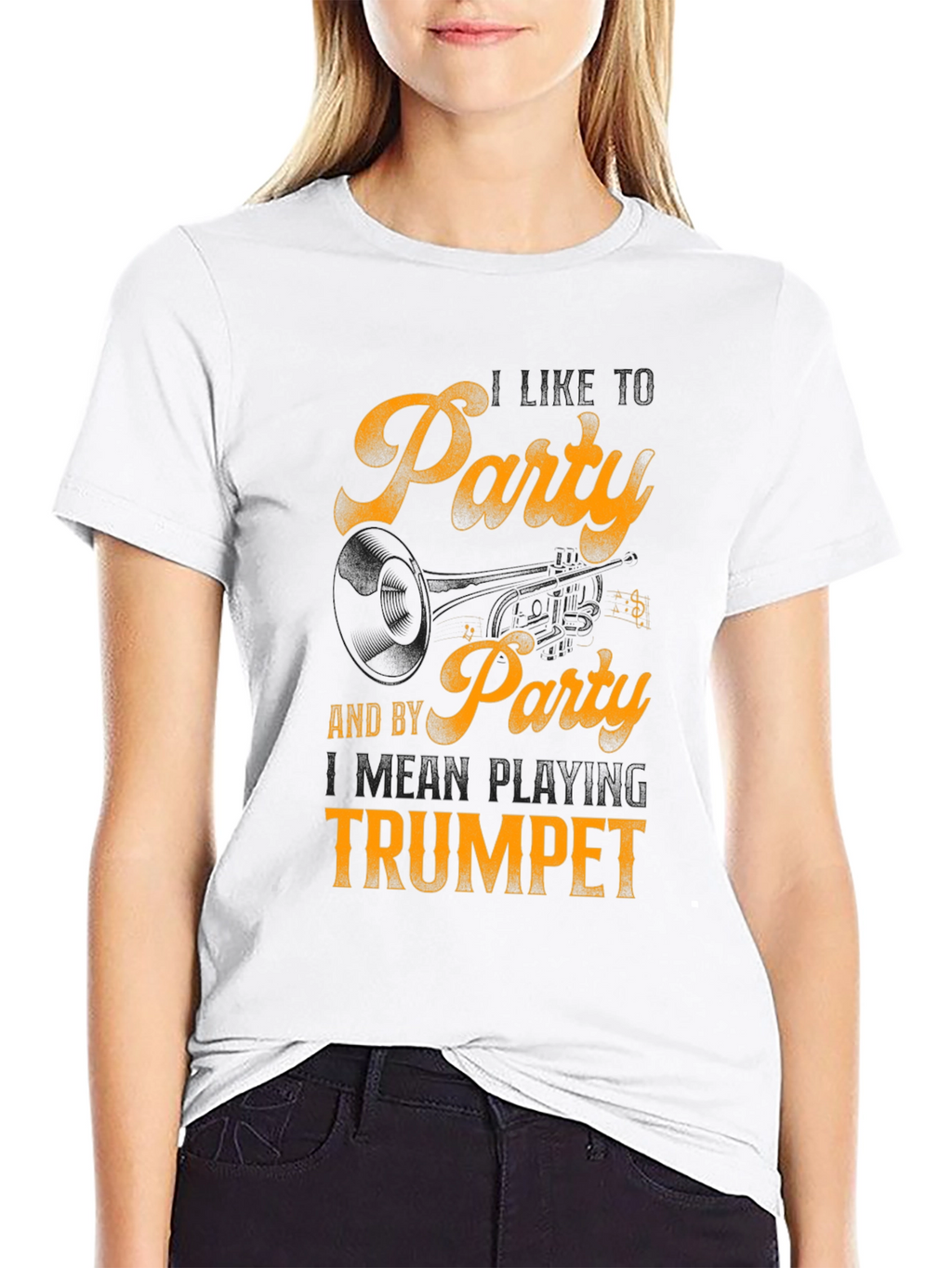 Party by Playing Trumpet Black Graphic Tee