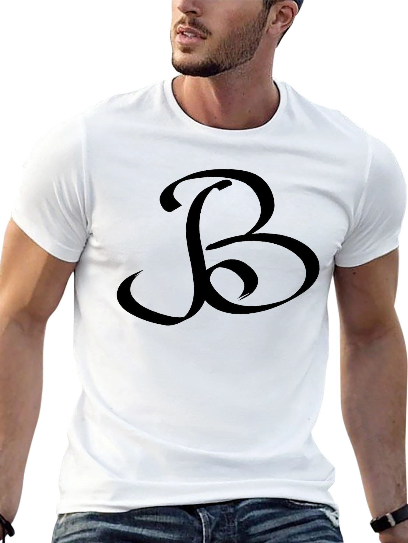 Black T-Shirt with Ornamental B Design