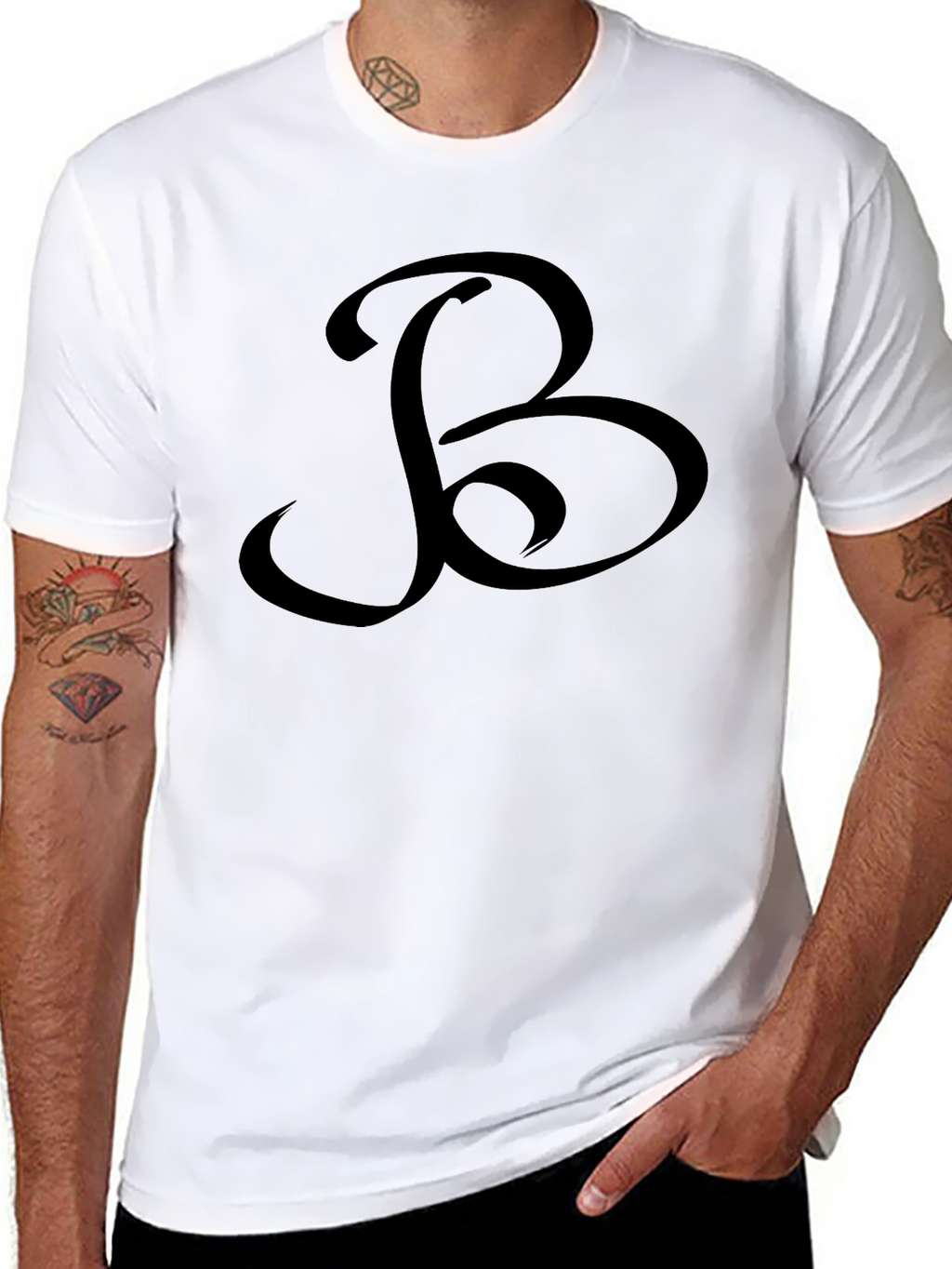 Black T-Shirt with Ornamental B Design