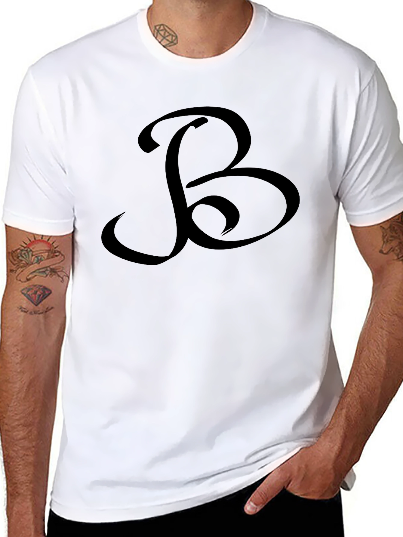 Black T-Shirt with Ornamental B Design