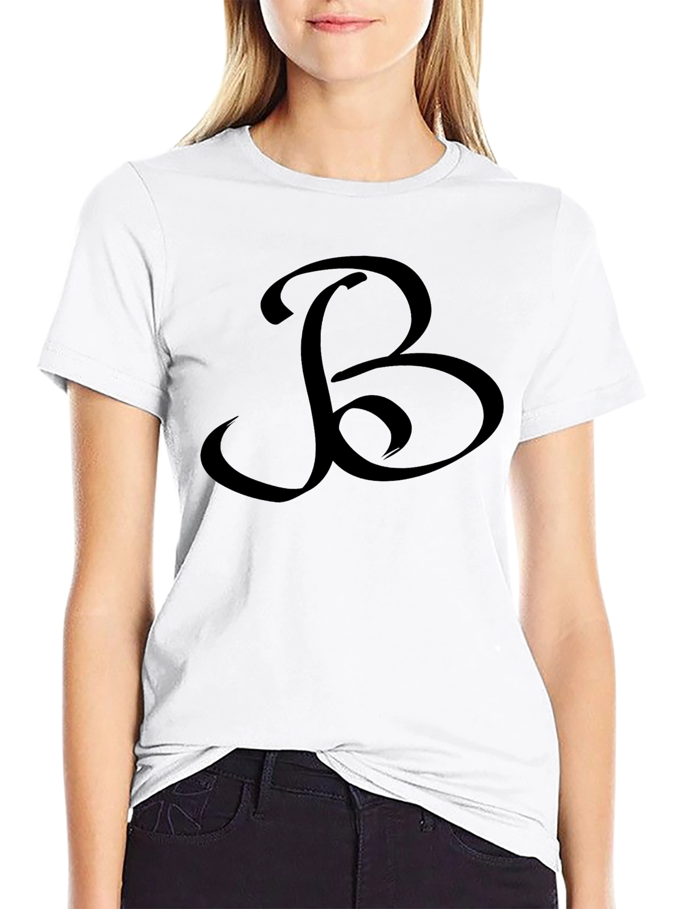 Black T-Shirt with Ornamental B Design