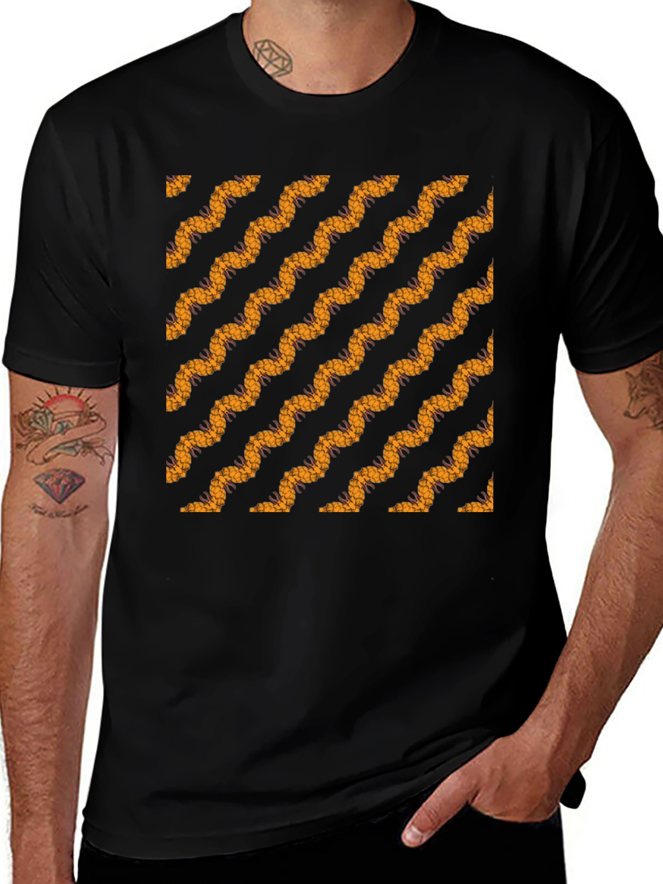 Black Tee with Bold Wavy Pattern