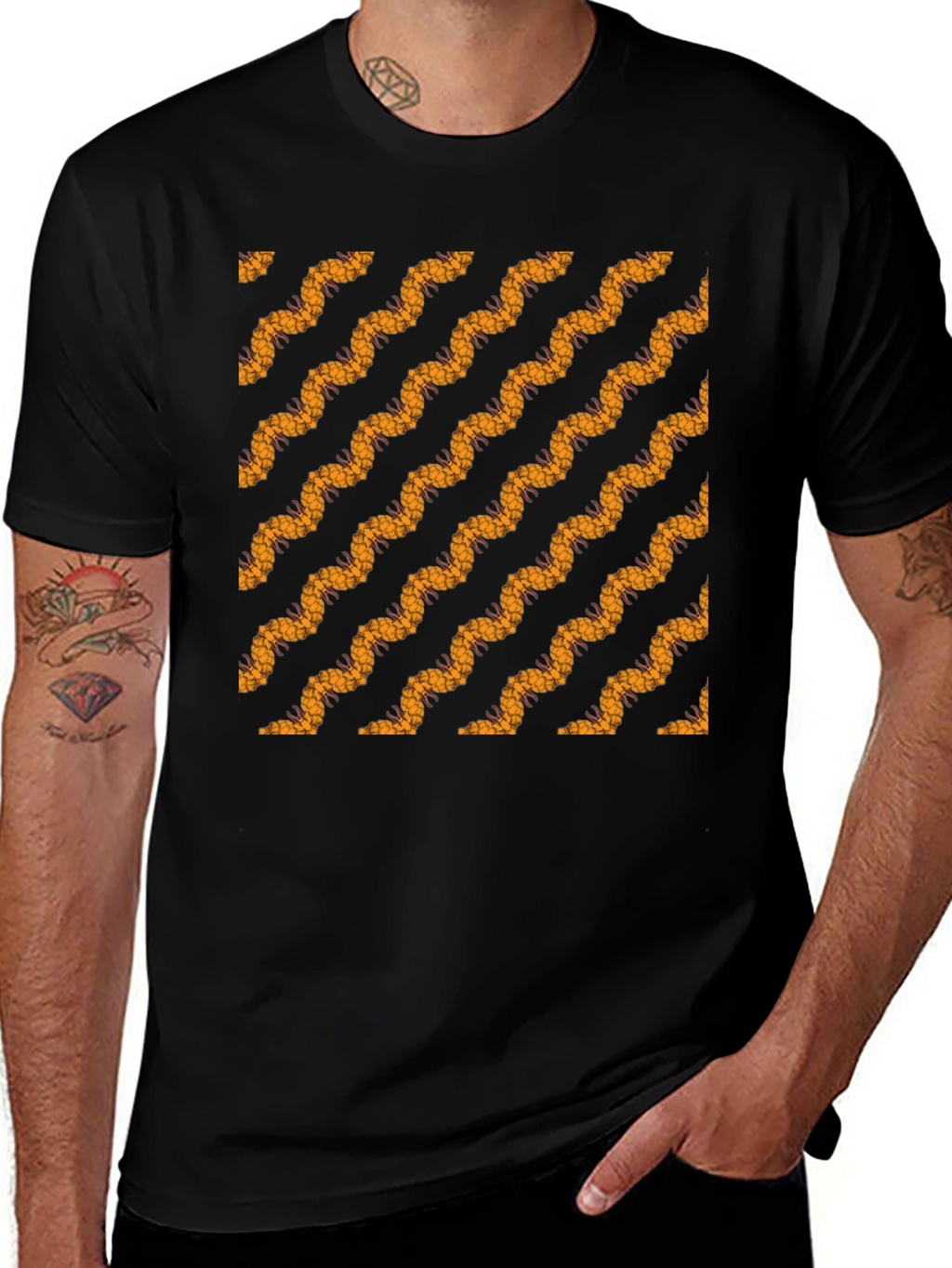 Black Tee with Bold Wavy Pattern
