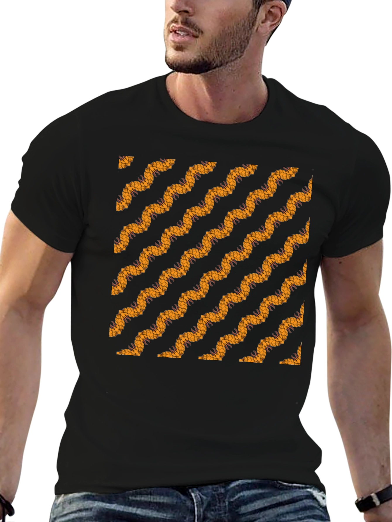 Black Tee with Bold Wavy Pattern