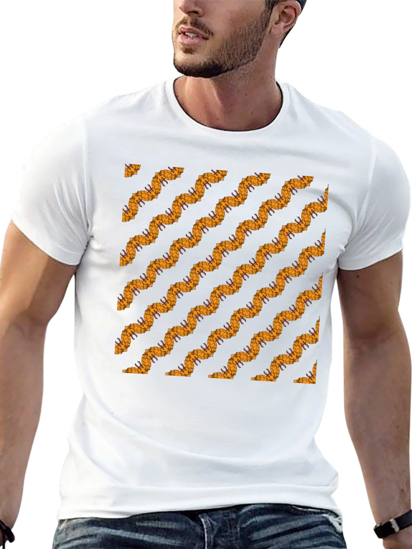 Black Tee with Bold Wavy Pattern