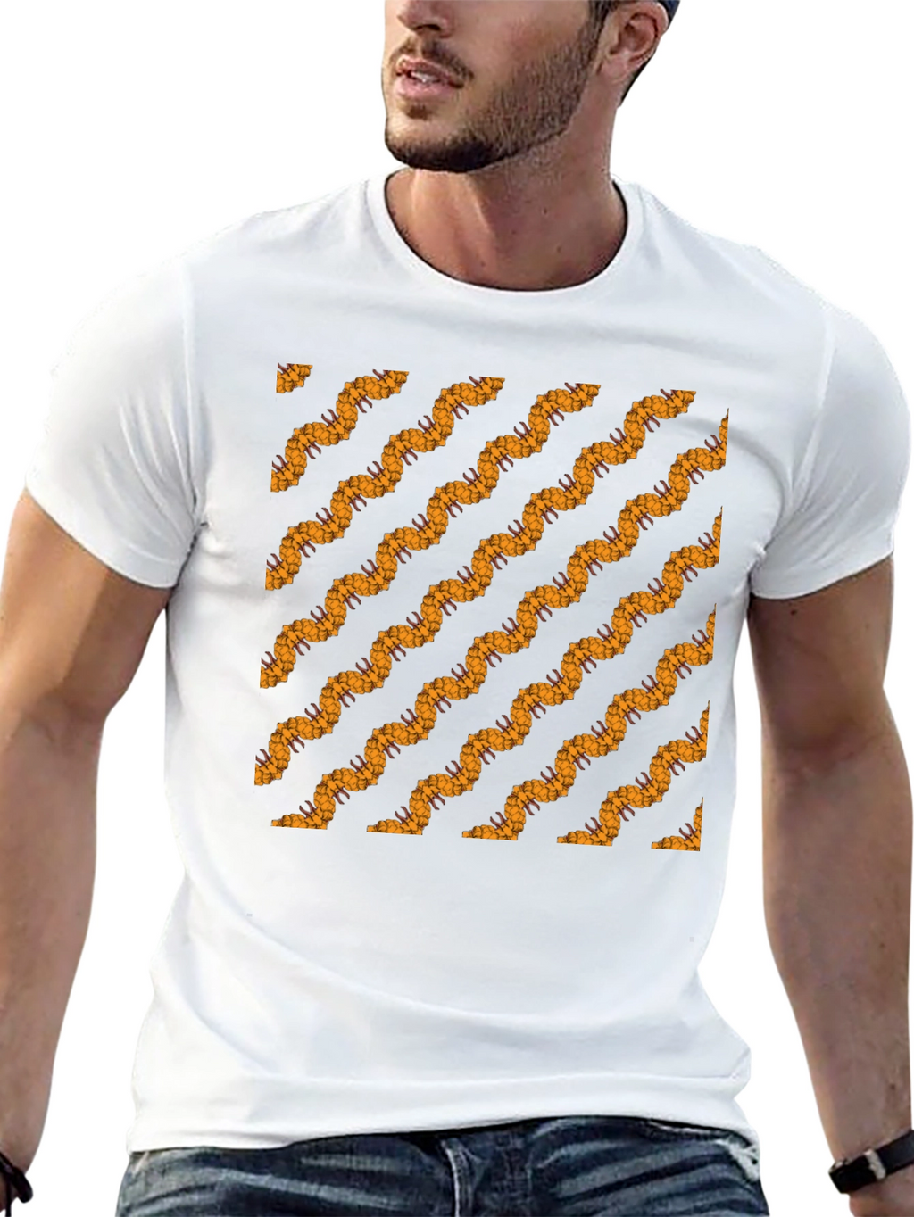 Black Tee with Bold Wavy Pattern